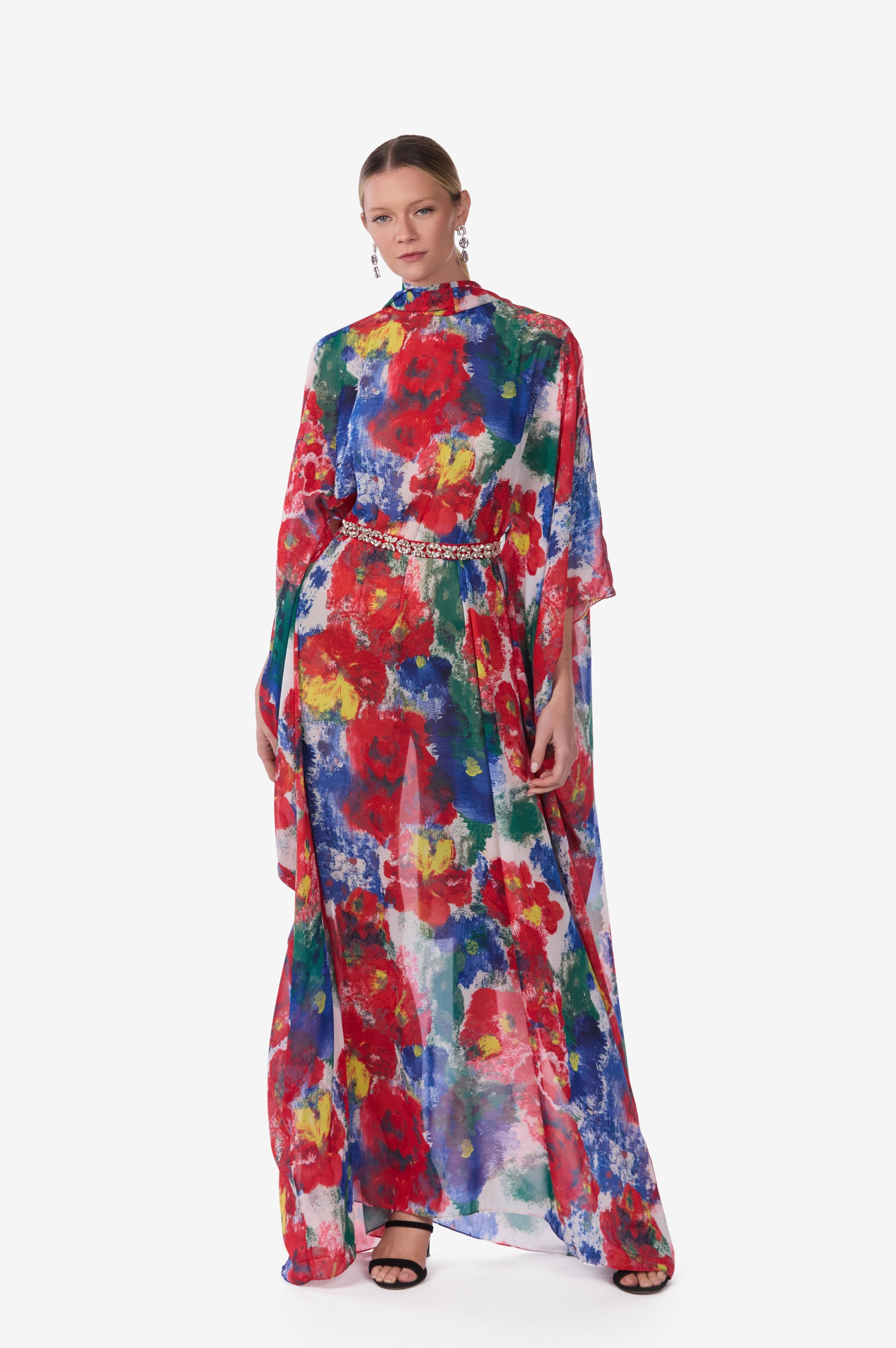 Floral watercolor chiffon caftan