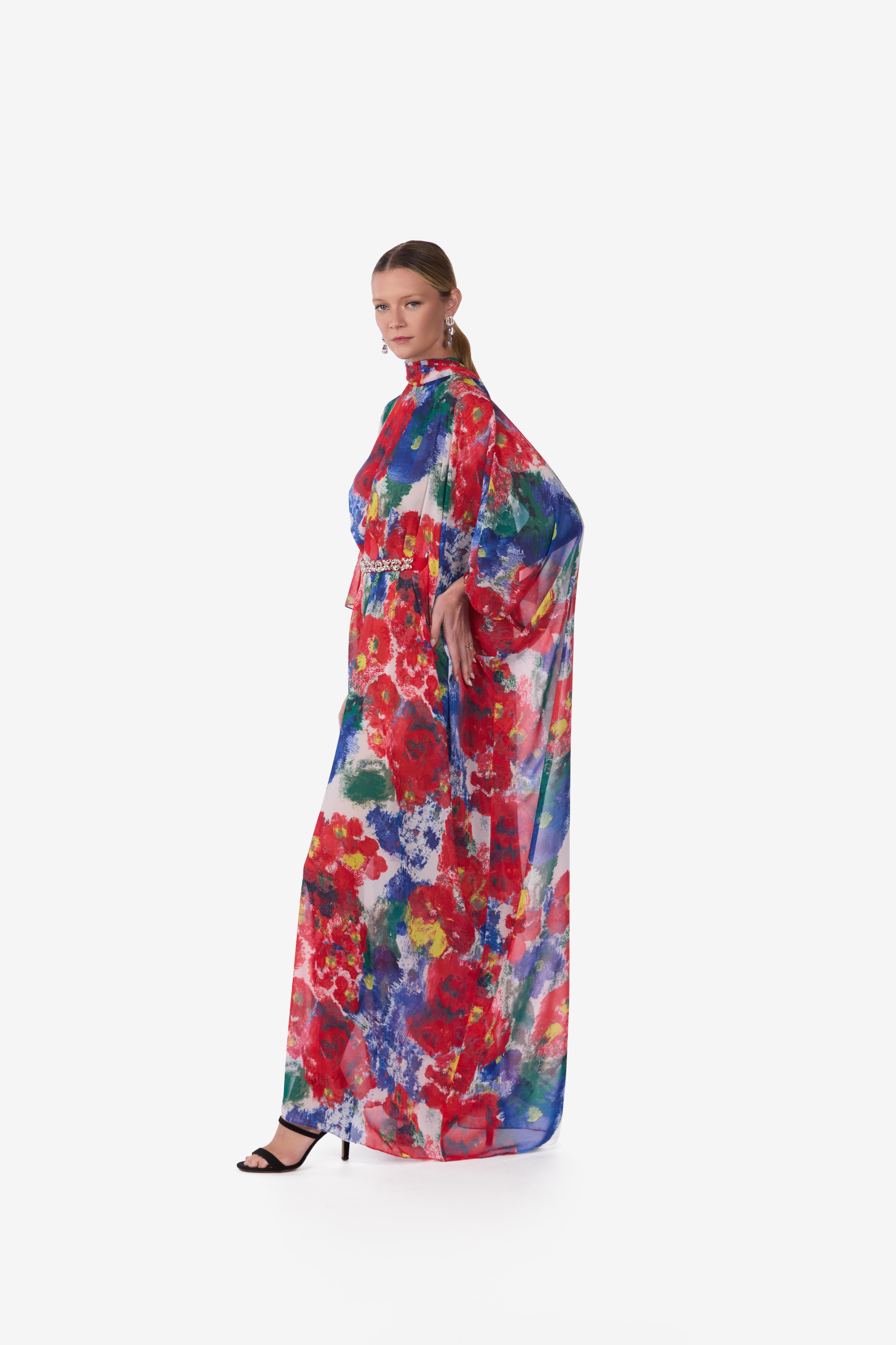 Floral watercolor chiffon caftan