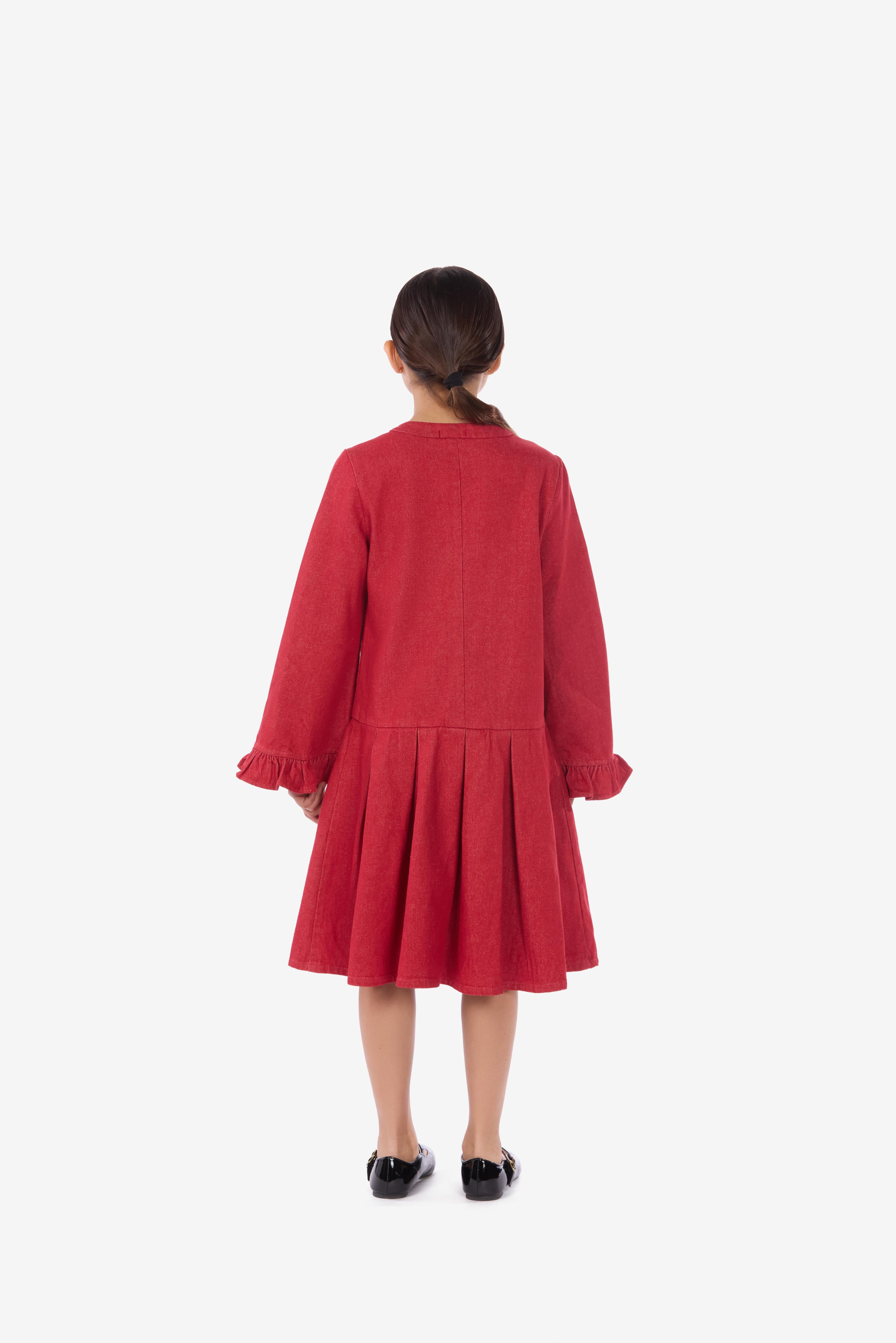 Pleated Skirt Denim Dress
