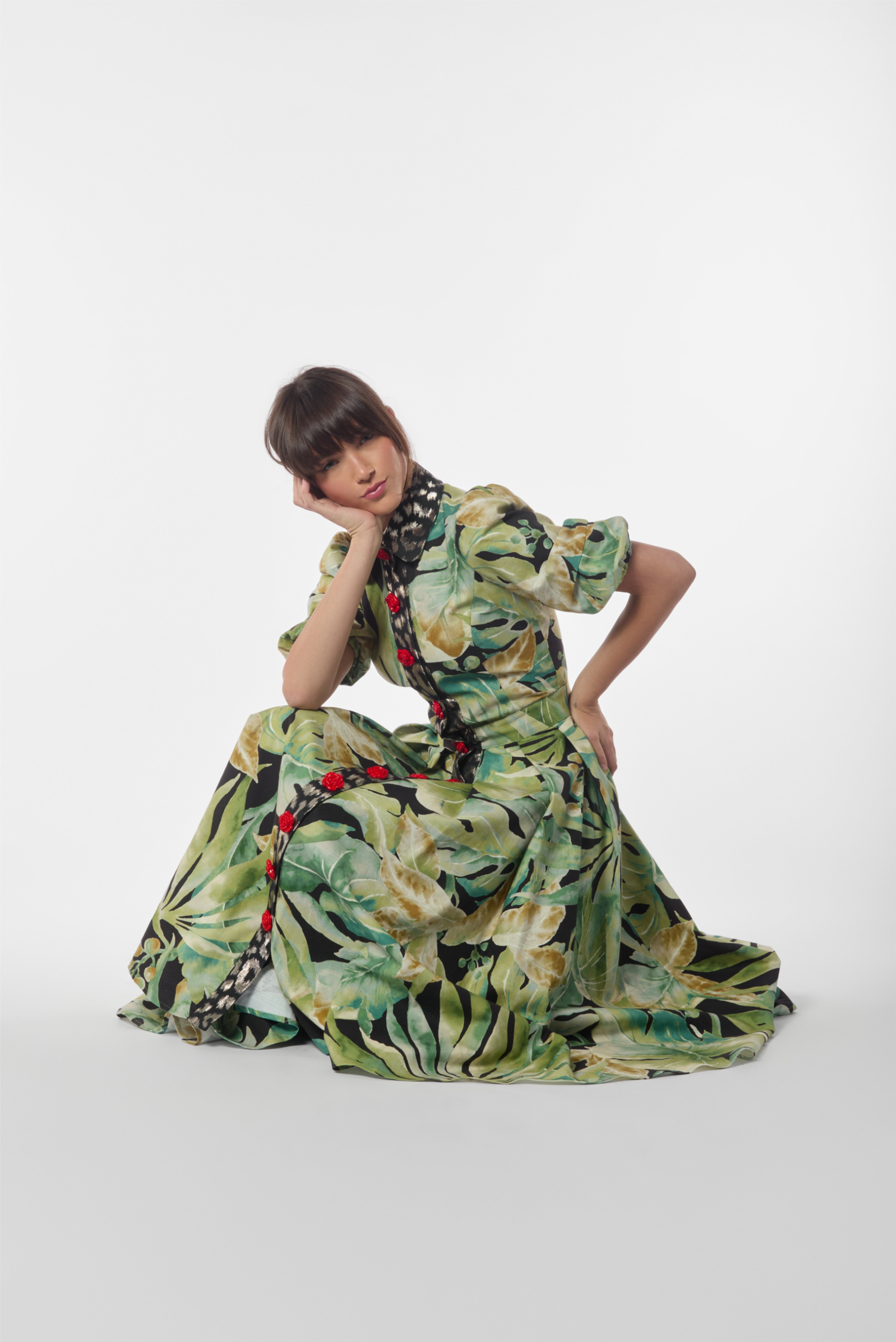 Abstract Tropical Print Midi Dress