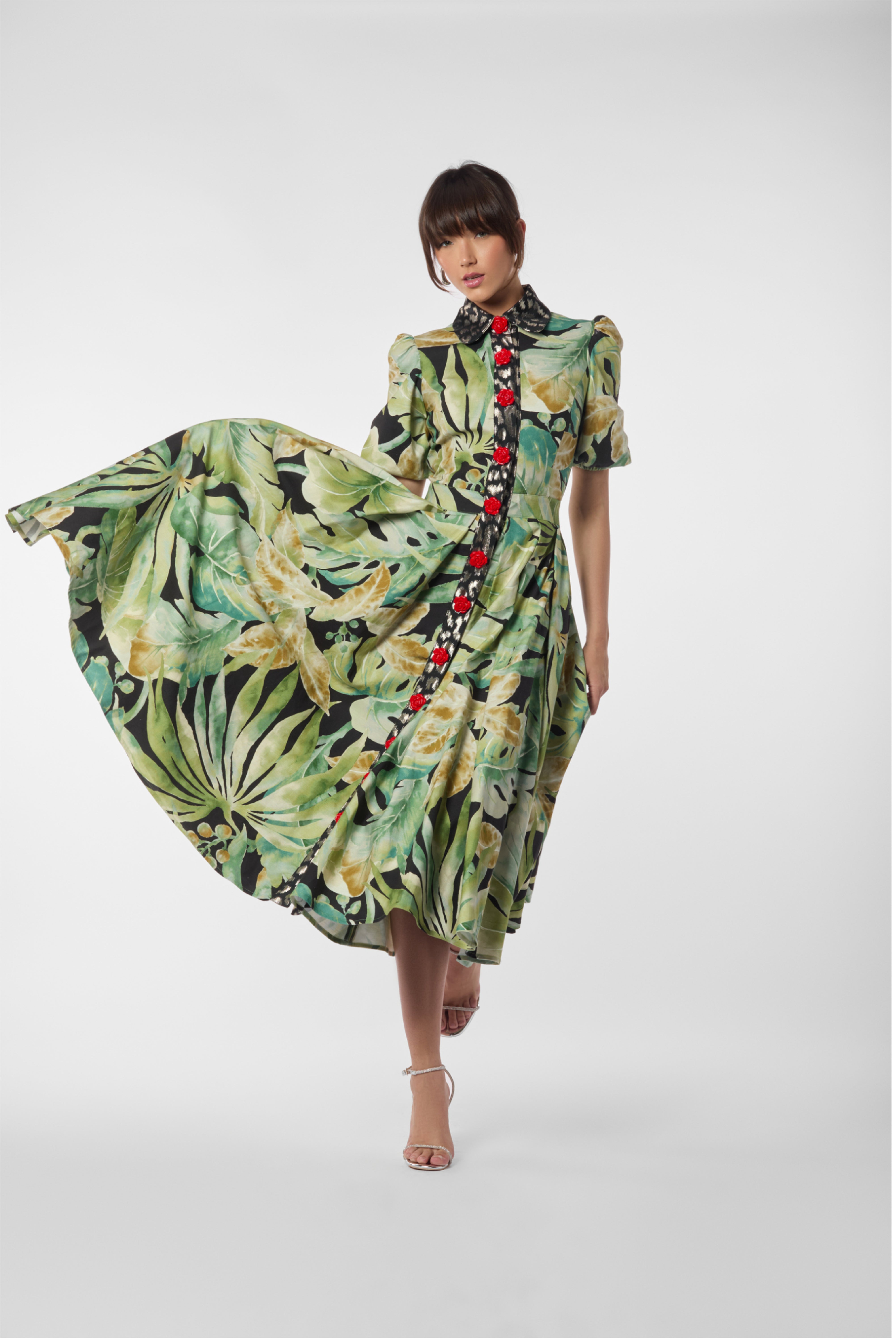 Abstract Tropical Print Midi Dress
