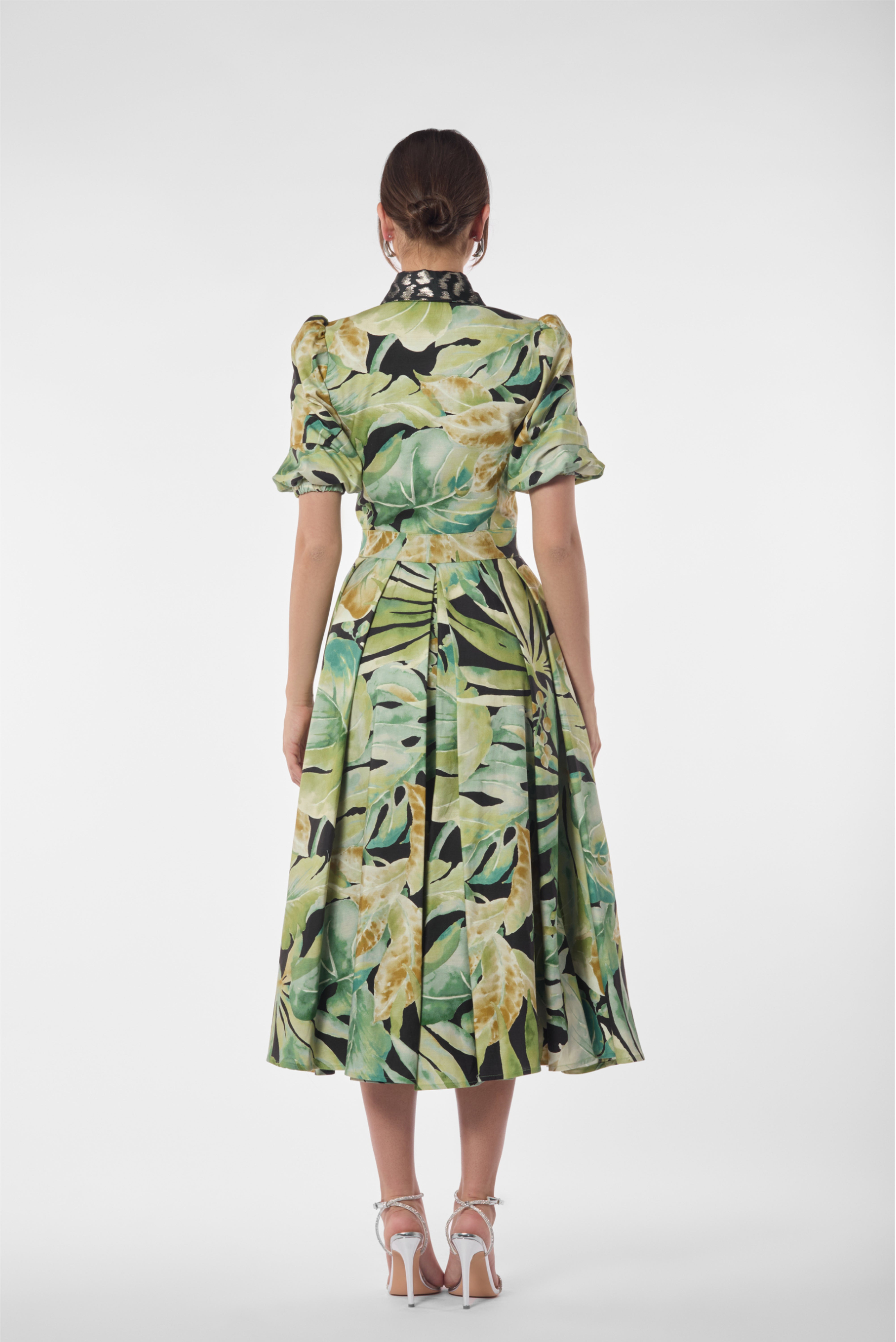 Abstract Tropical Print Midi Dress