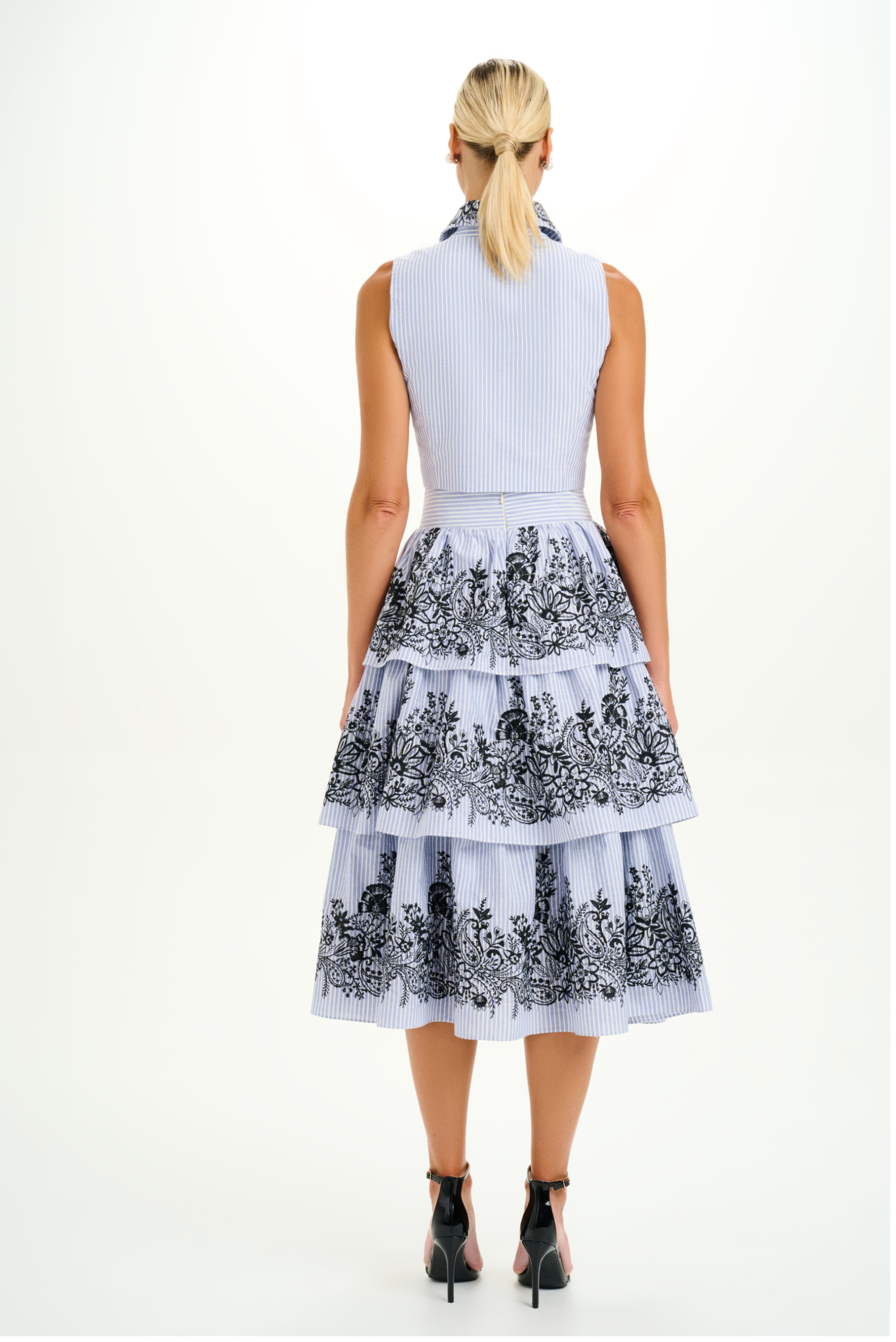 Floral Embroidered Layered Midi Skirt