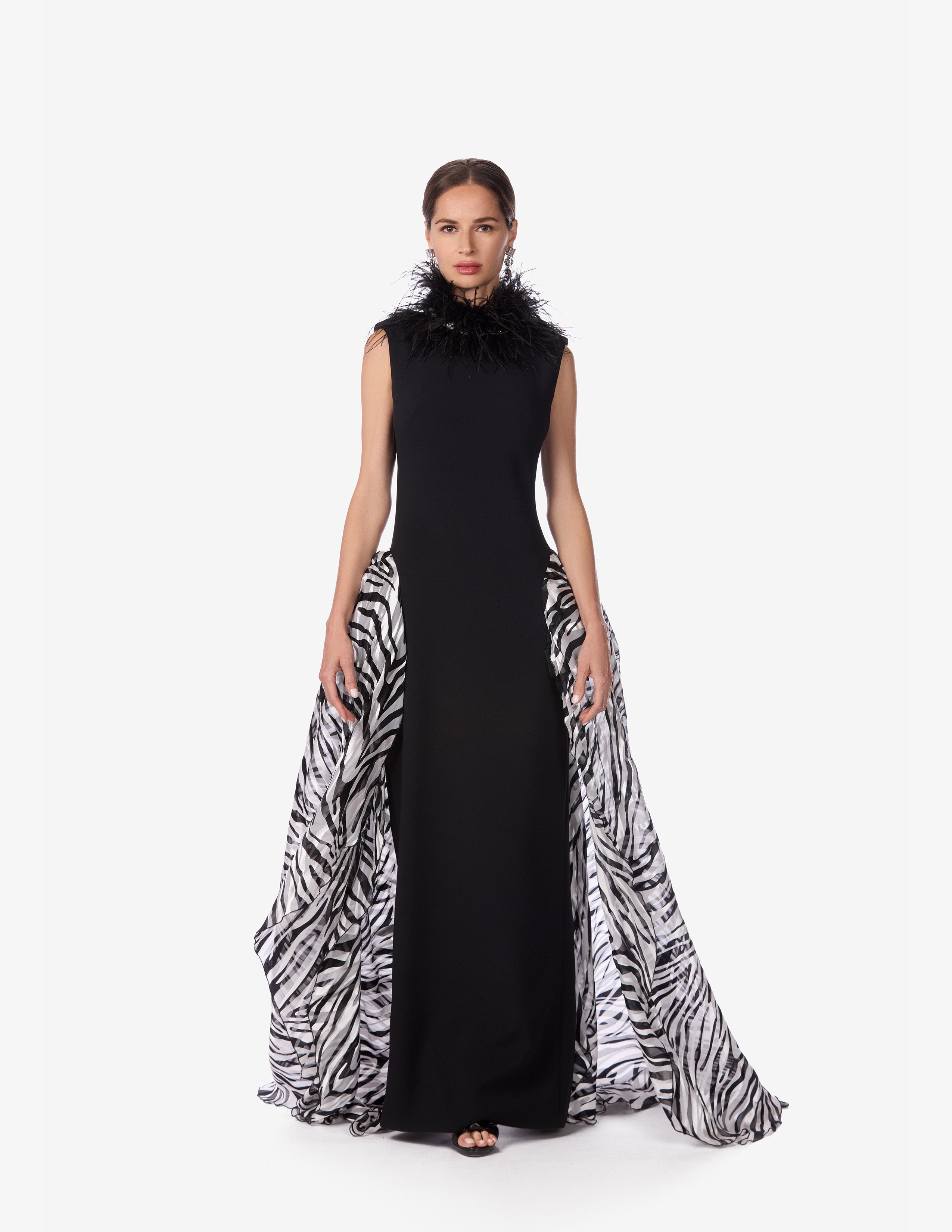 Zebra Panel Crystal Feather Gown