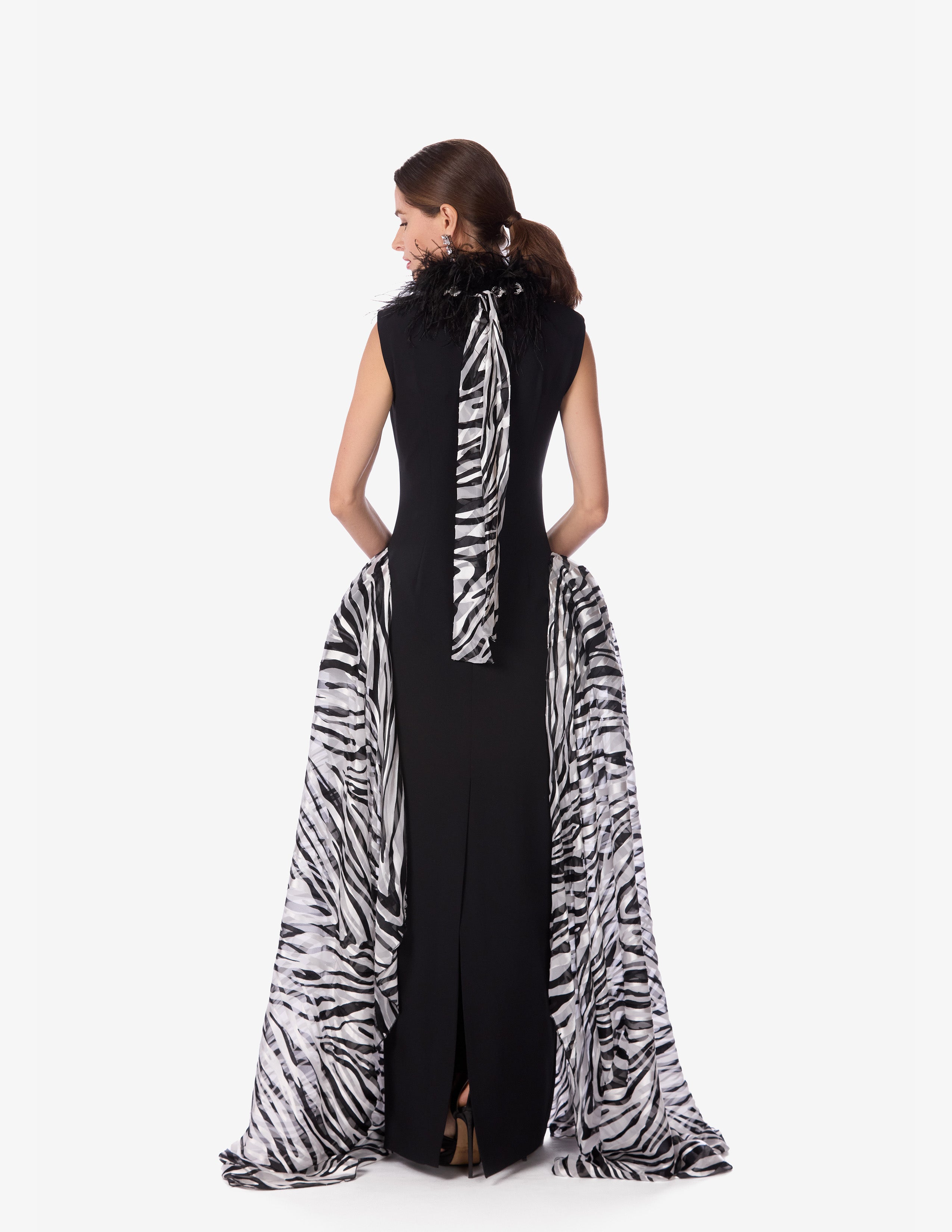 Zebra Panel Crystal Feather Gown