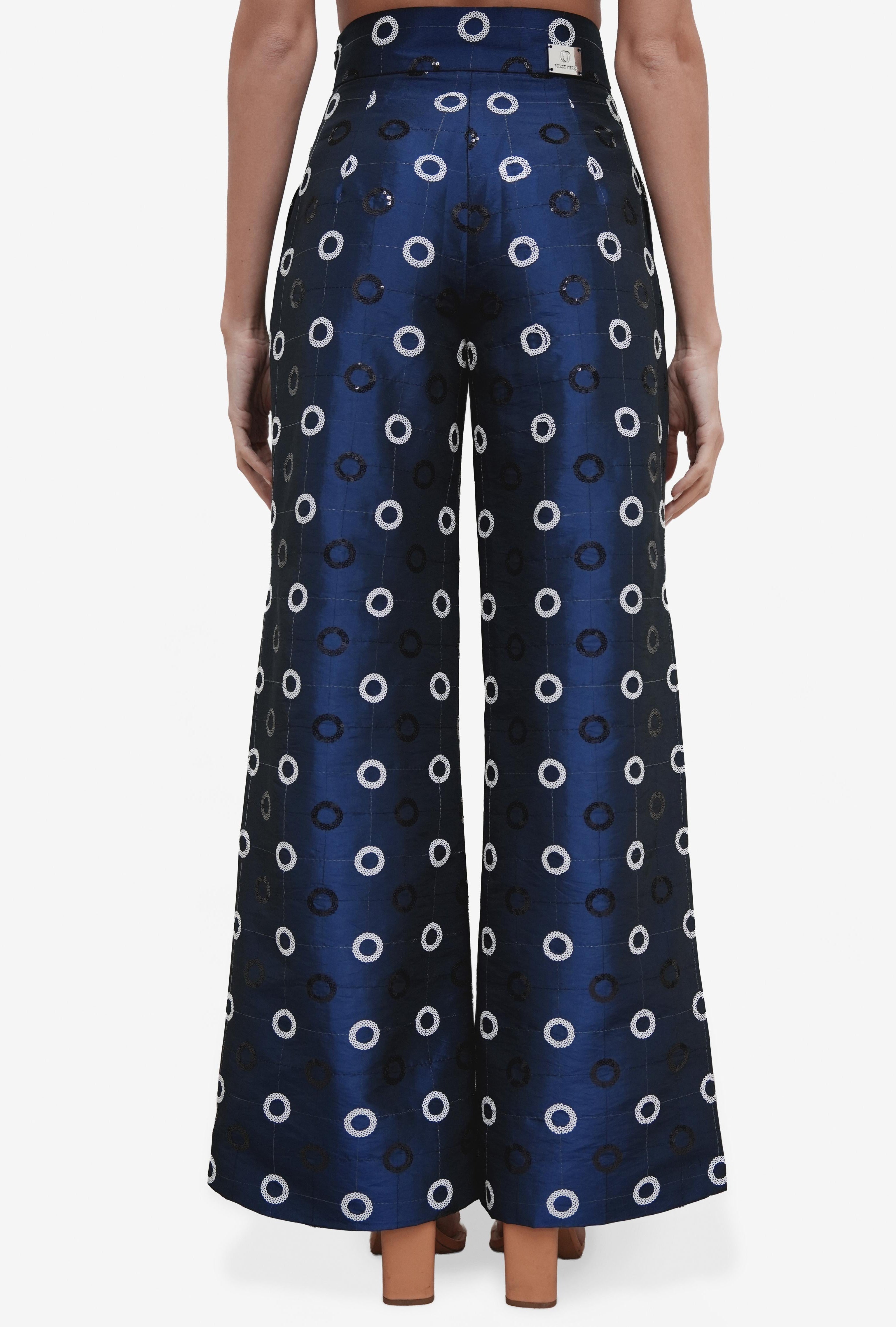 Tailored Sequin Circle Taffeta Wide-Leg Pants