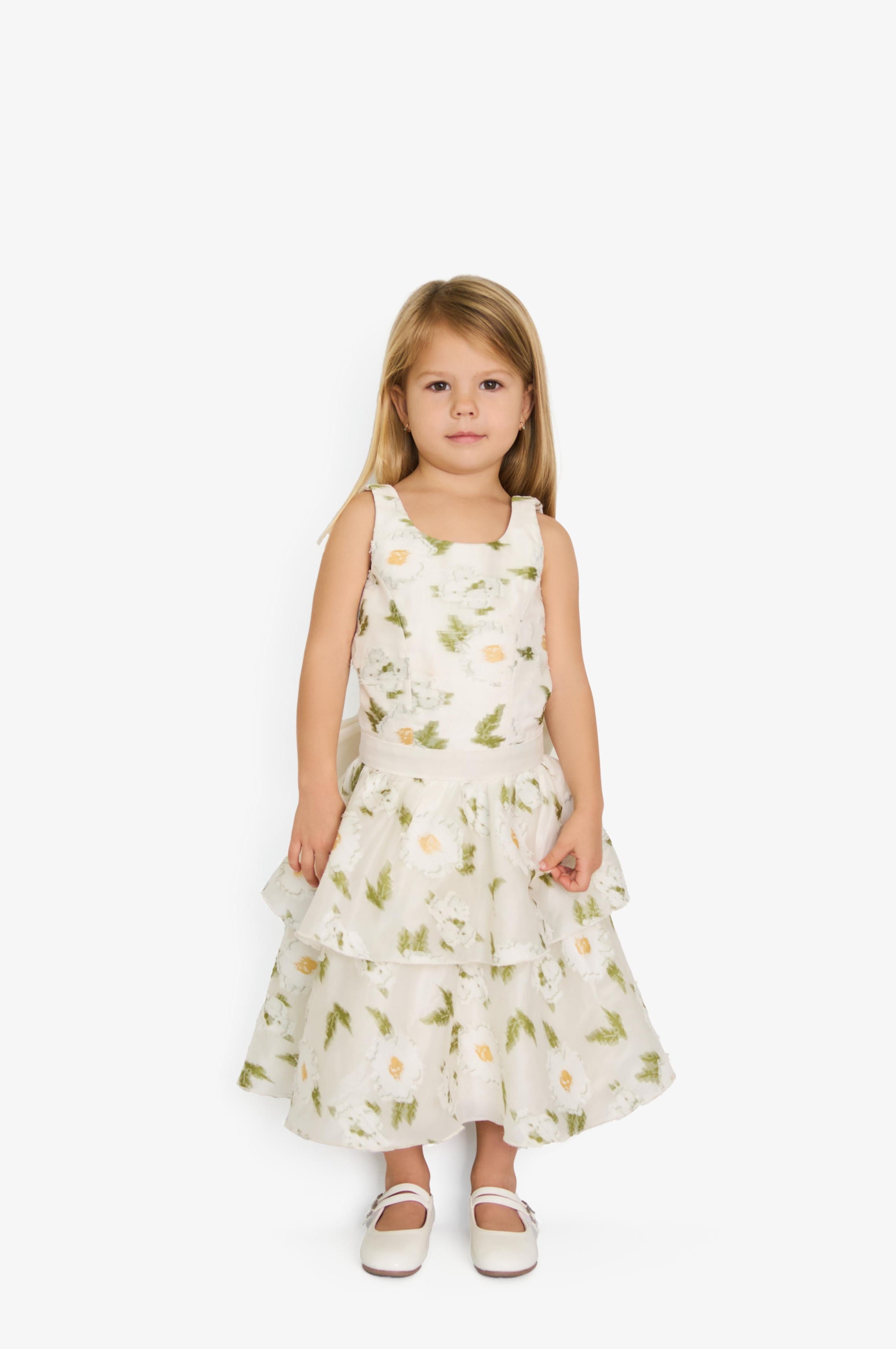 EMBROIDERED DAISY FLOWER ORGANZA DRESS