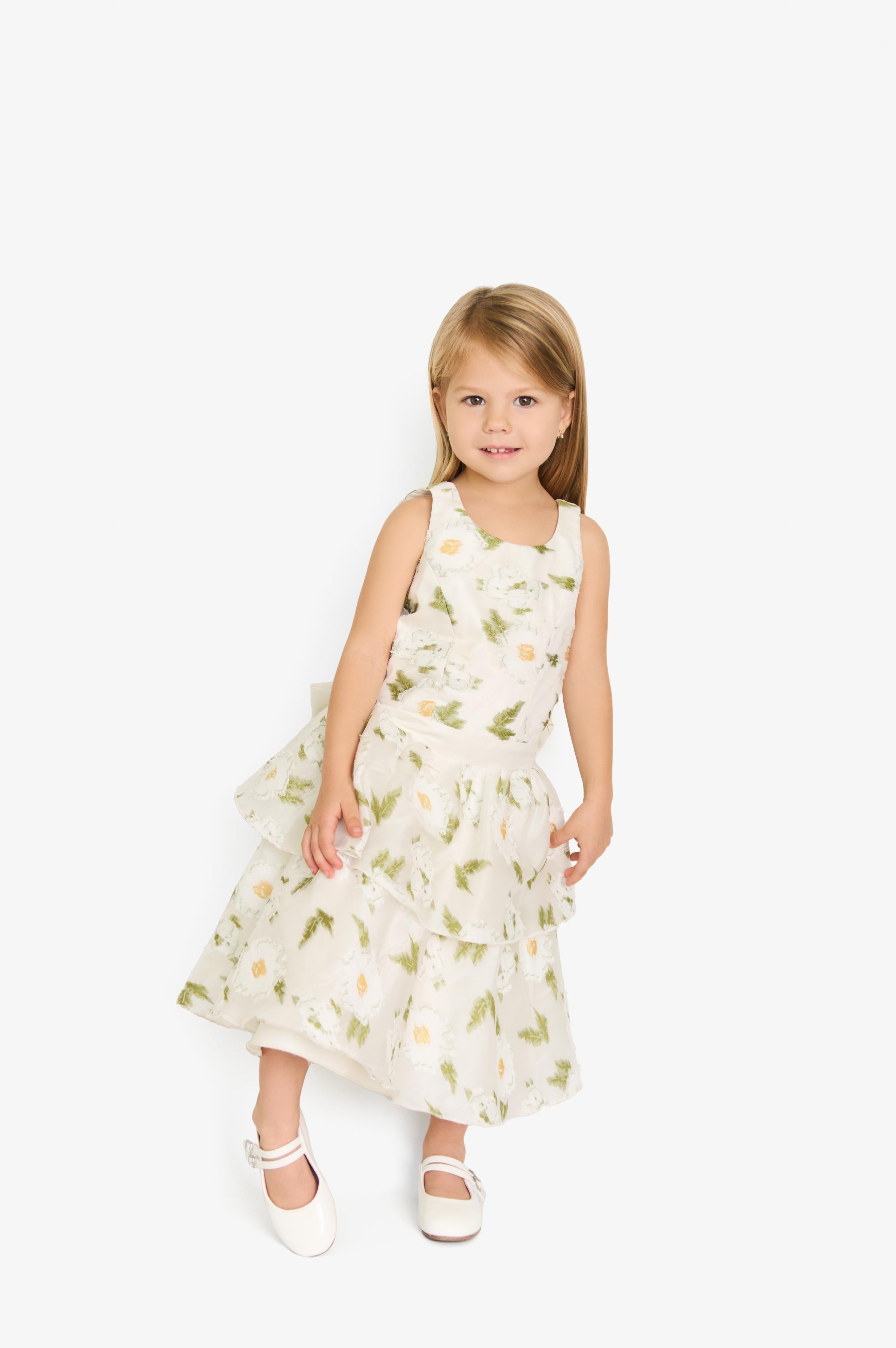 EMBROIDERED DAISY FLOWER ORGANZA DRESS