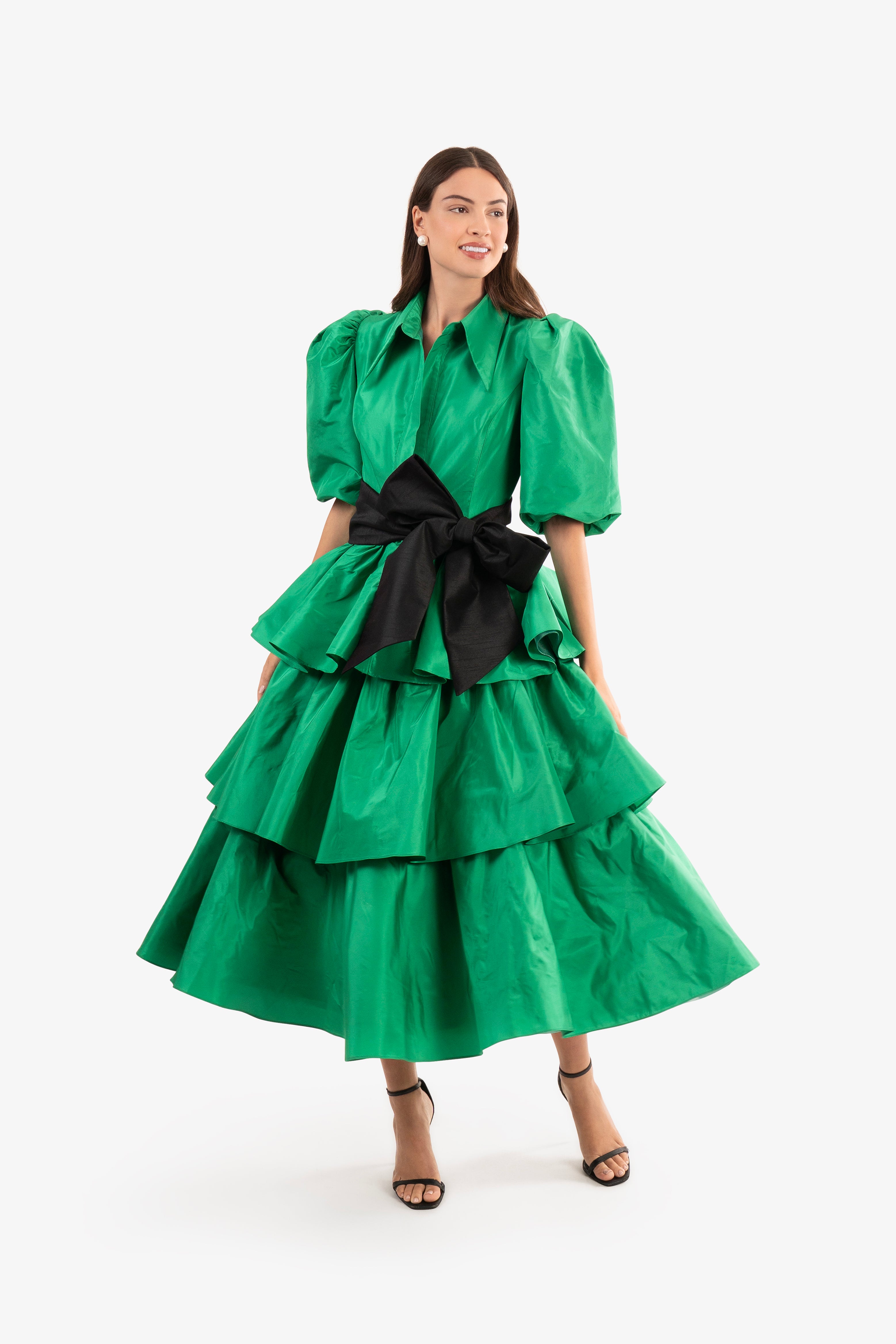 Silk Taffeta Tiered Dress