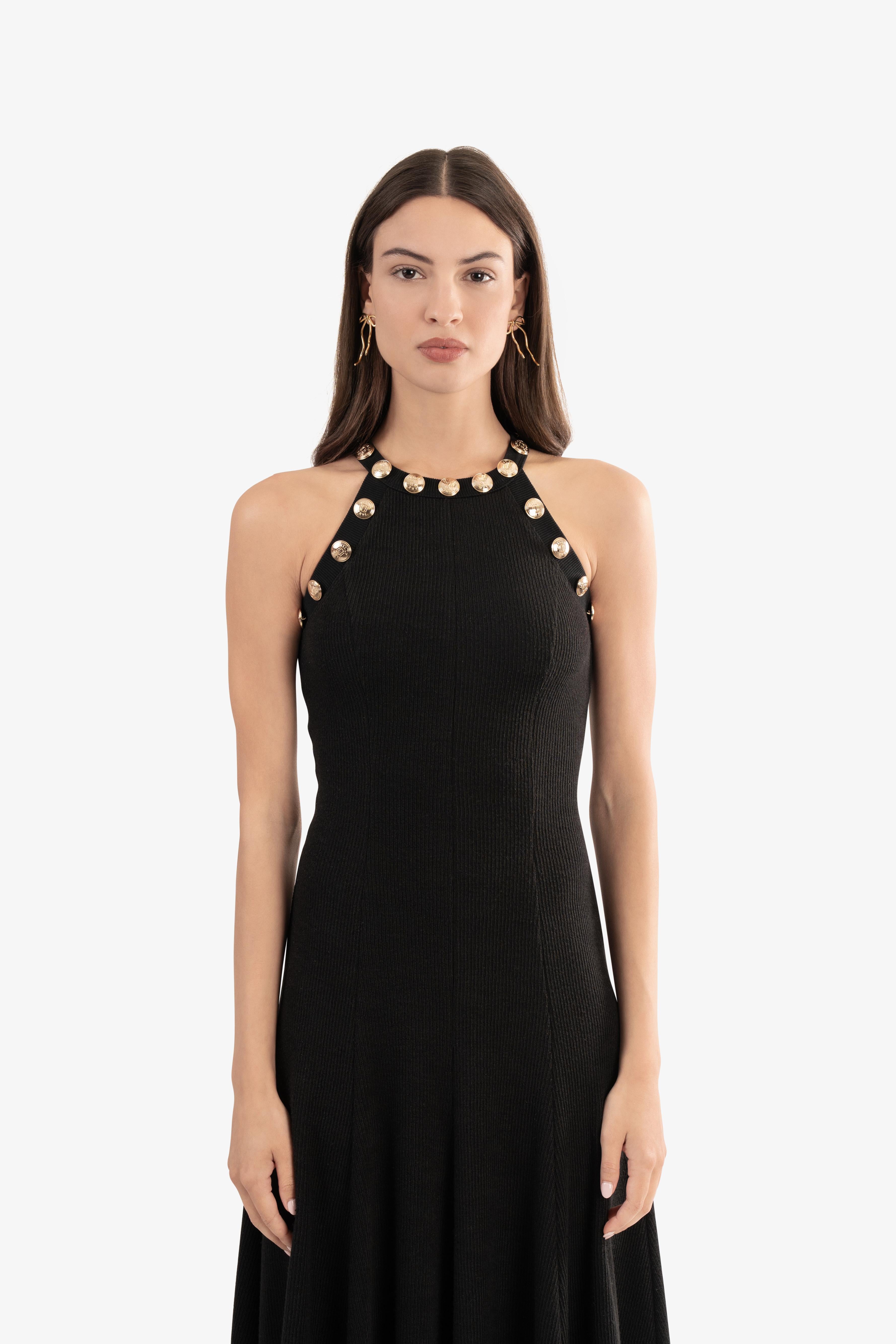 Halter knit full skirt midi dress