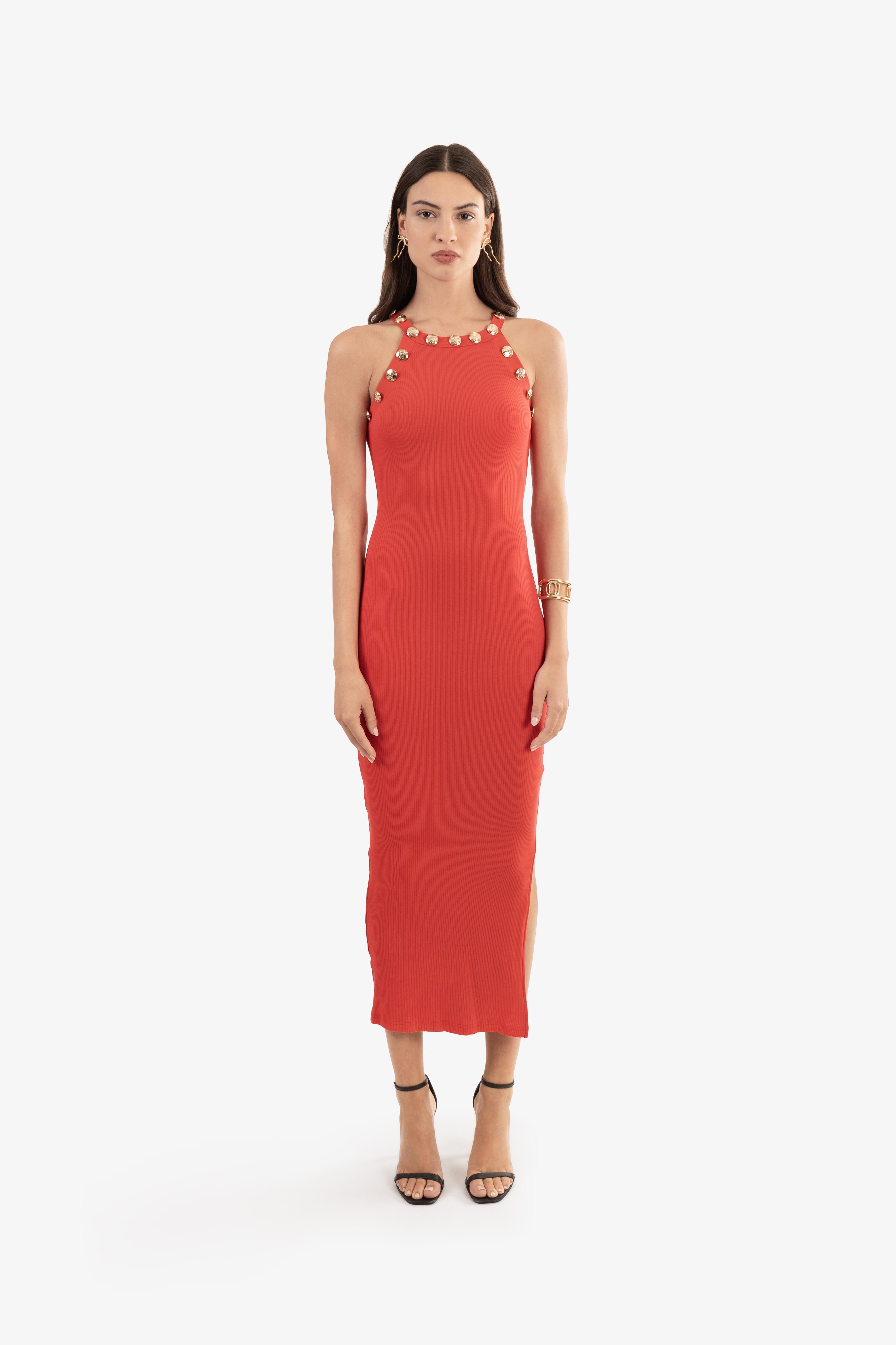 Halter fitted knit dress