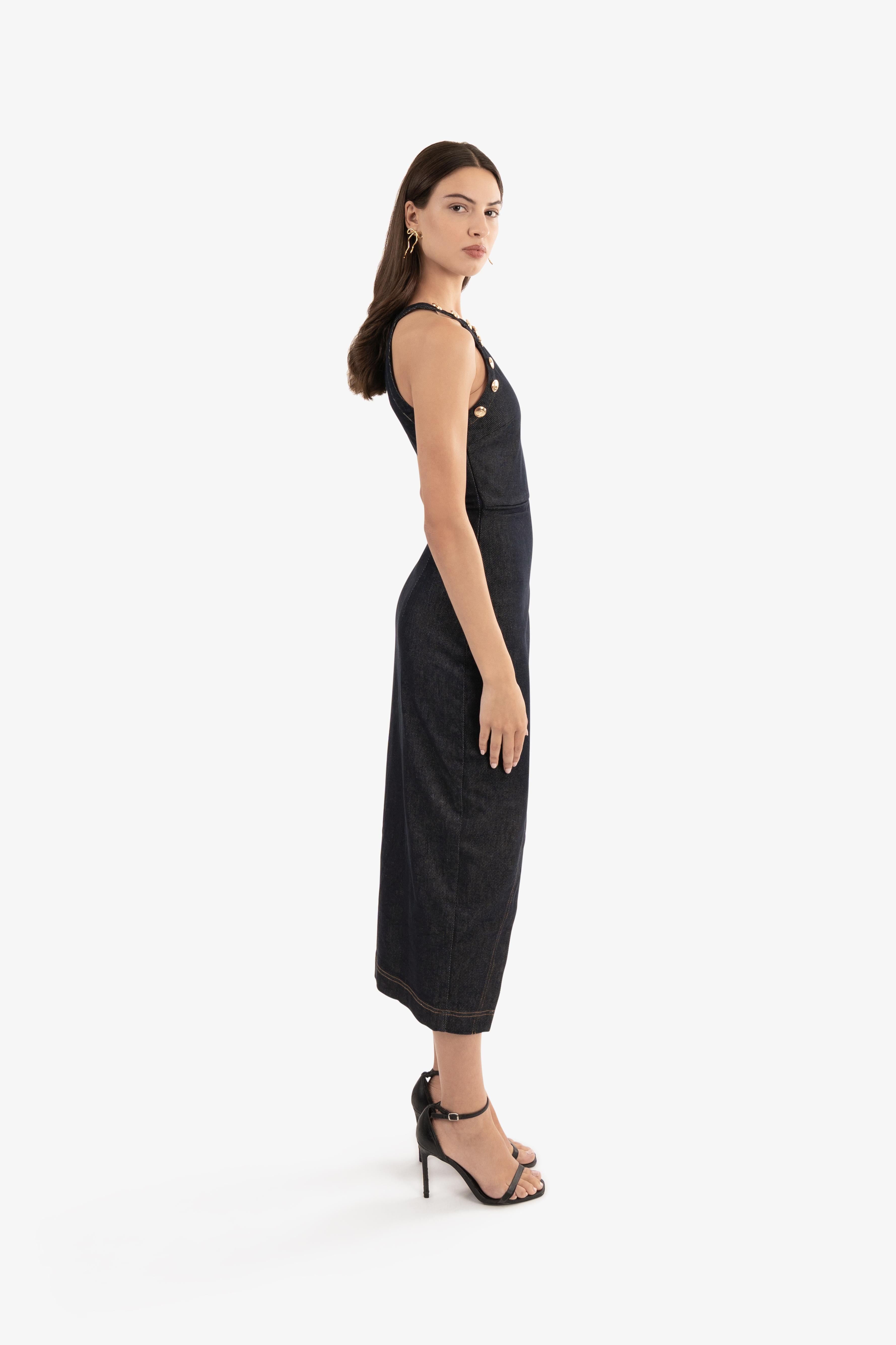 Halter Denim Midi Dress