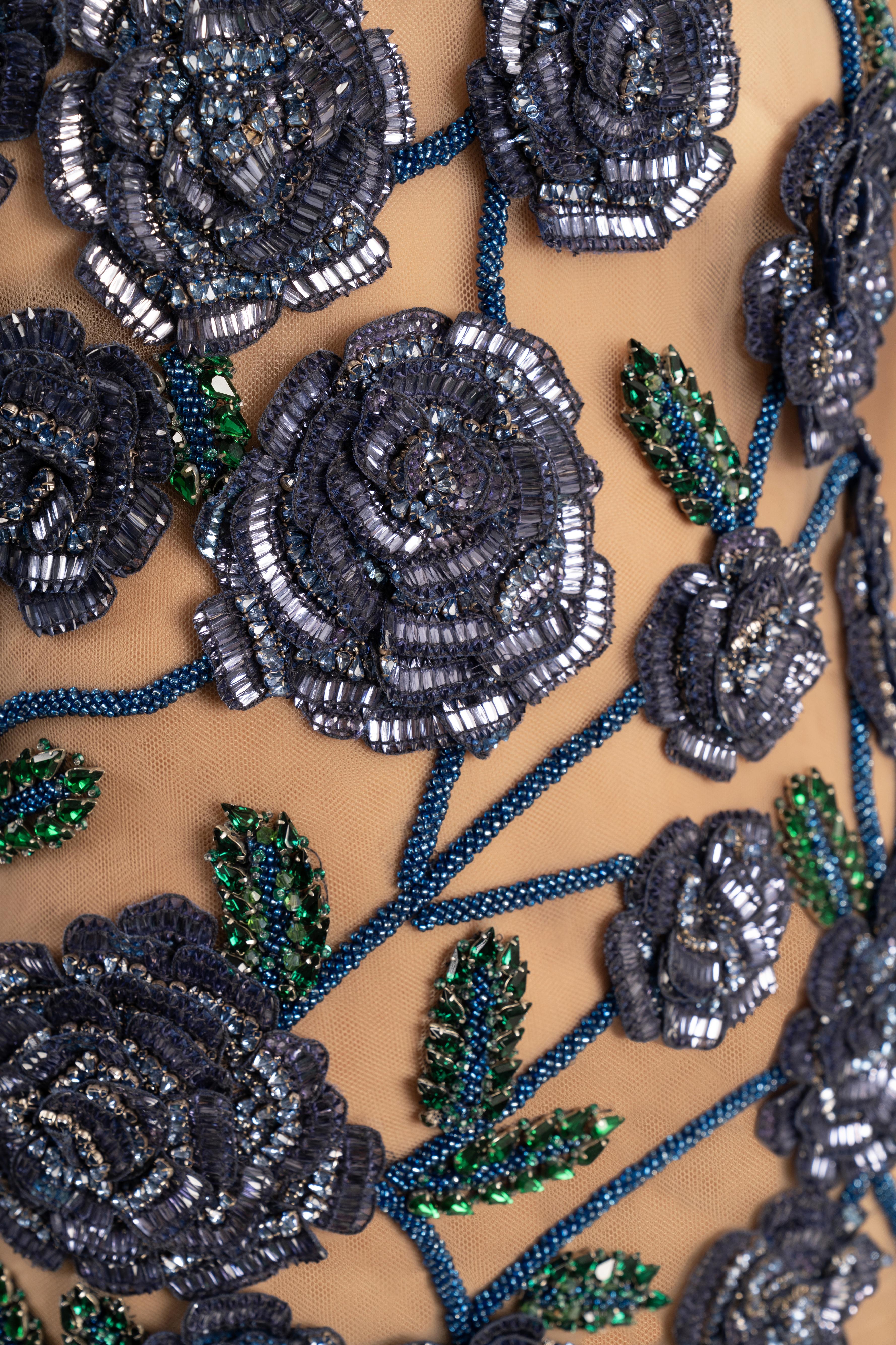 Floral Embroidered Crystal Fringe Cocktail Dress