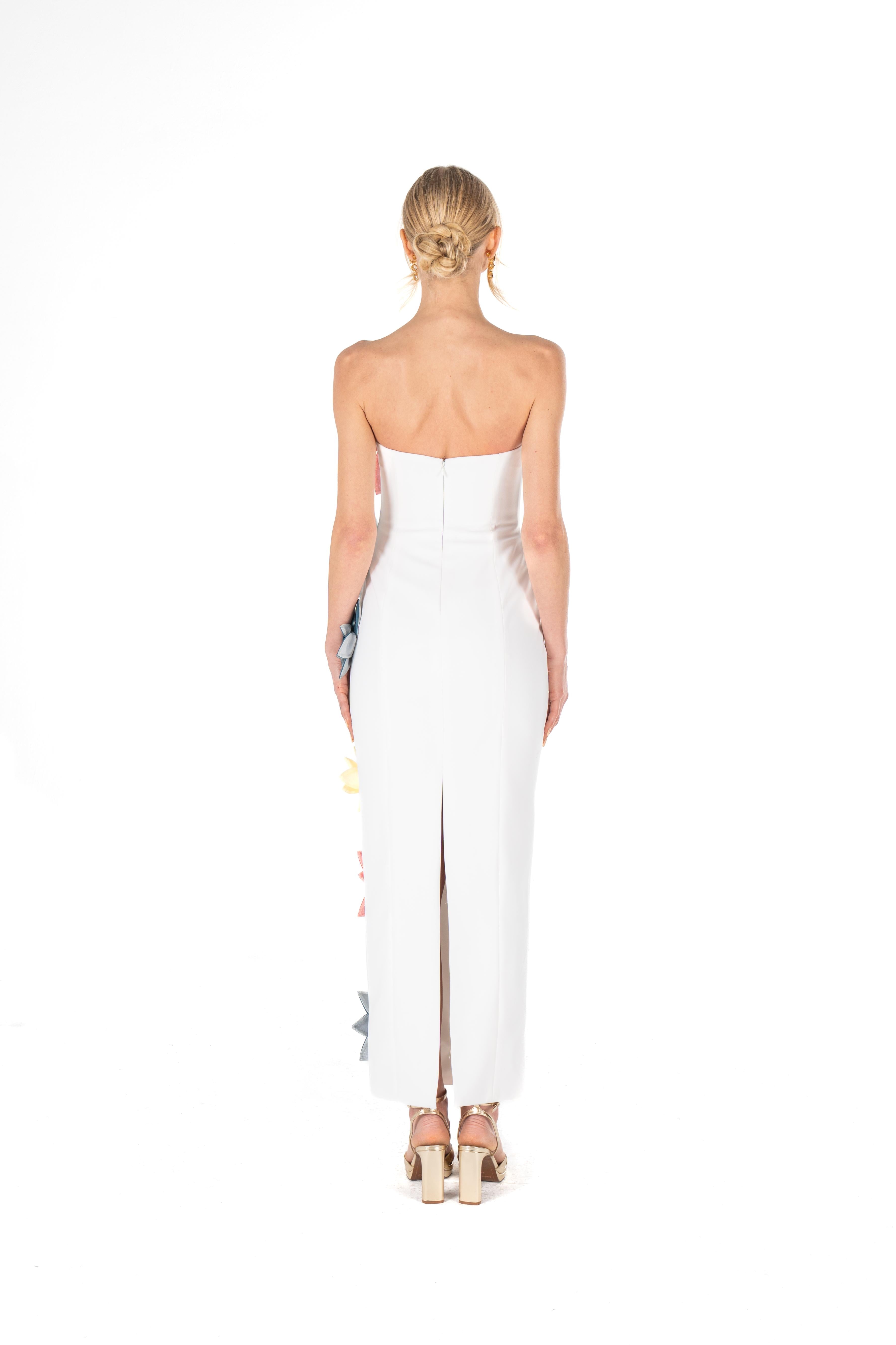 3D Floral Strapless Column Dress