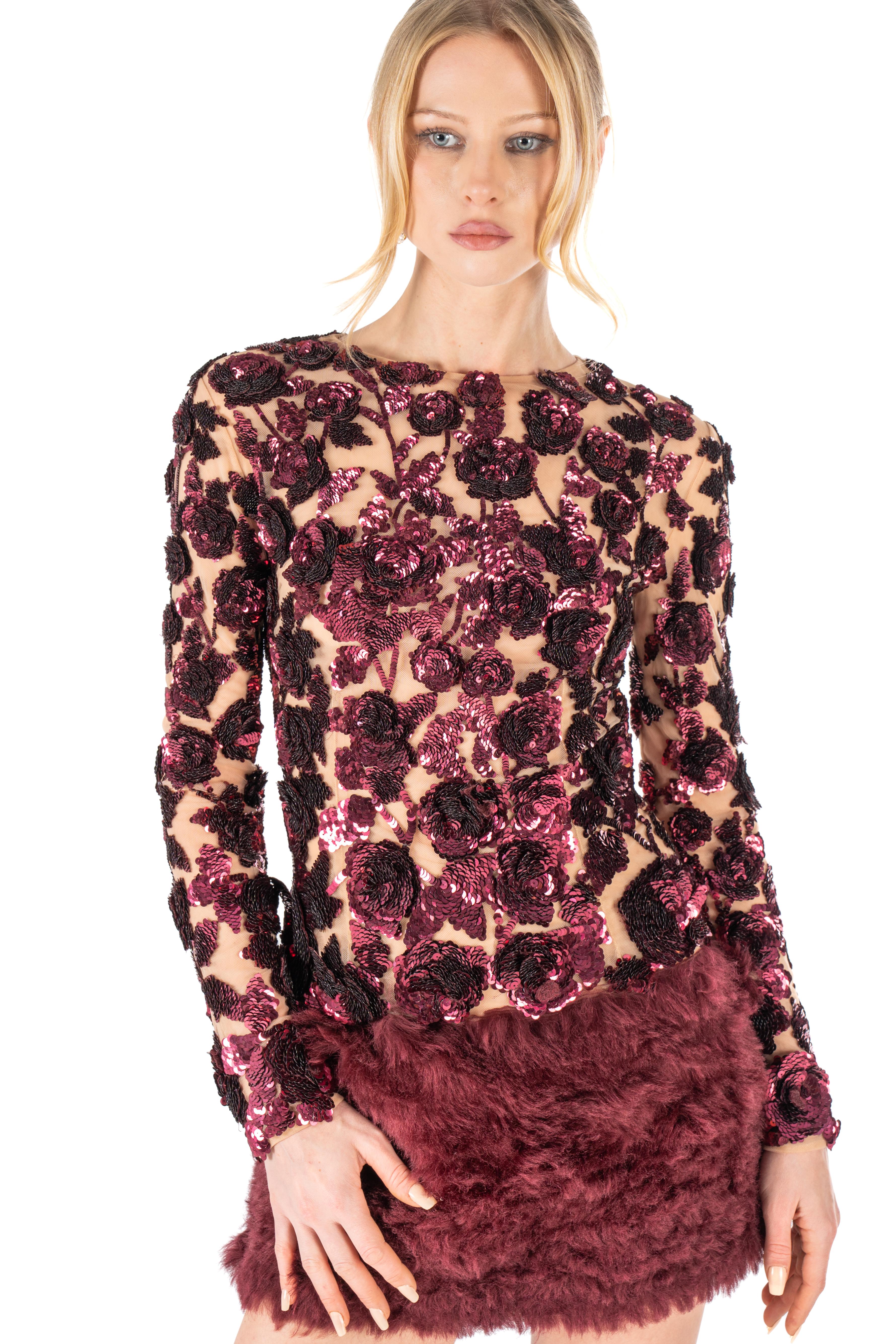 3D Floral Embroidered Sequin Mini Dress