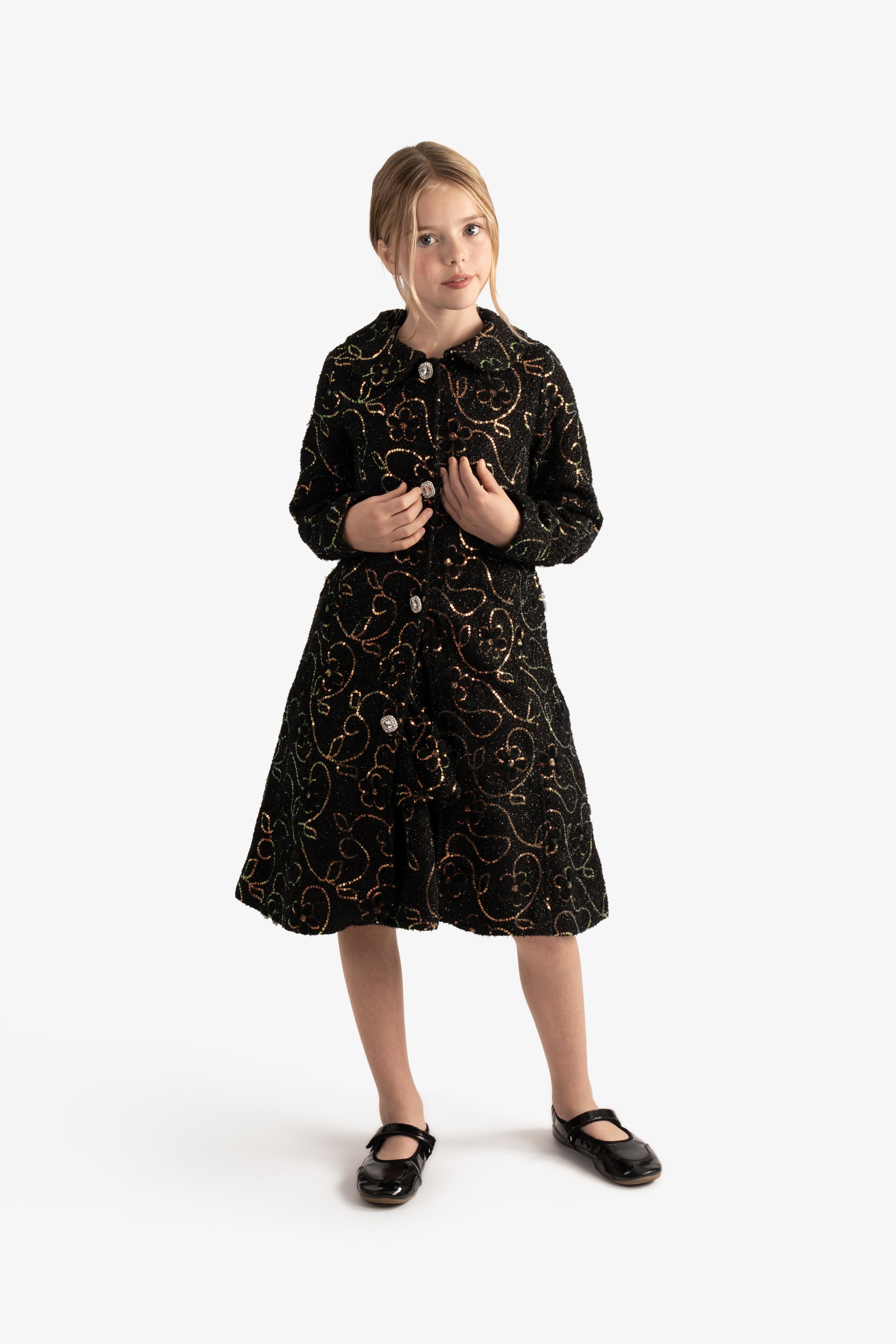 Sequin Floral embroidered Bouclé Coat