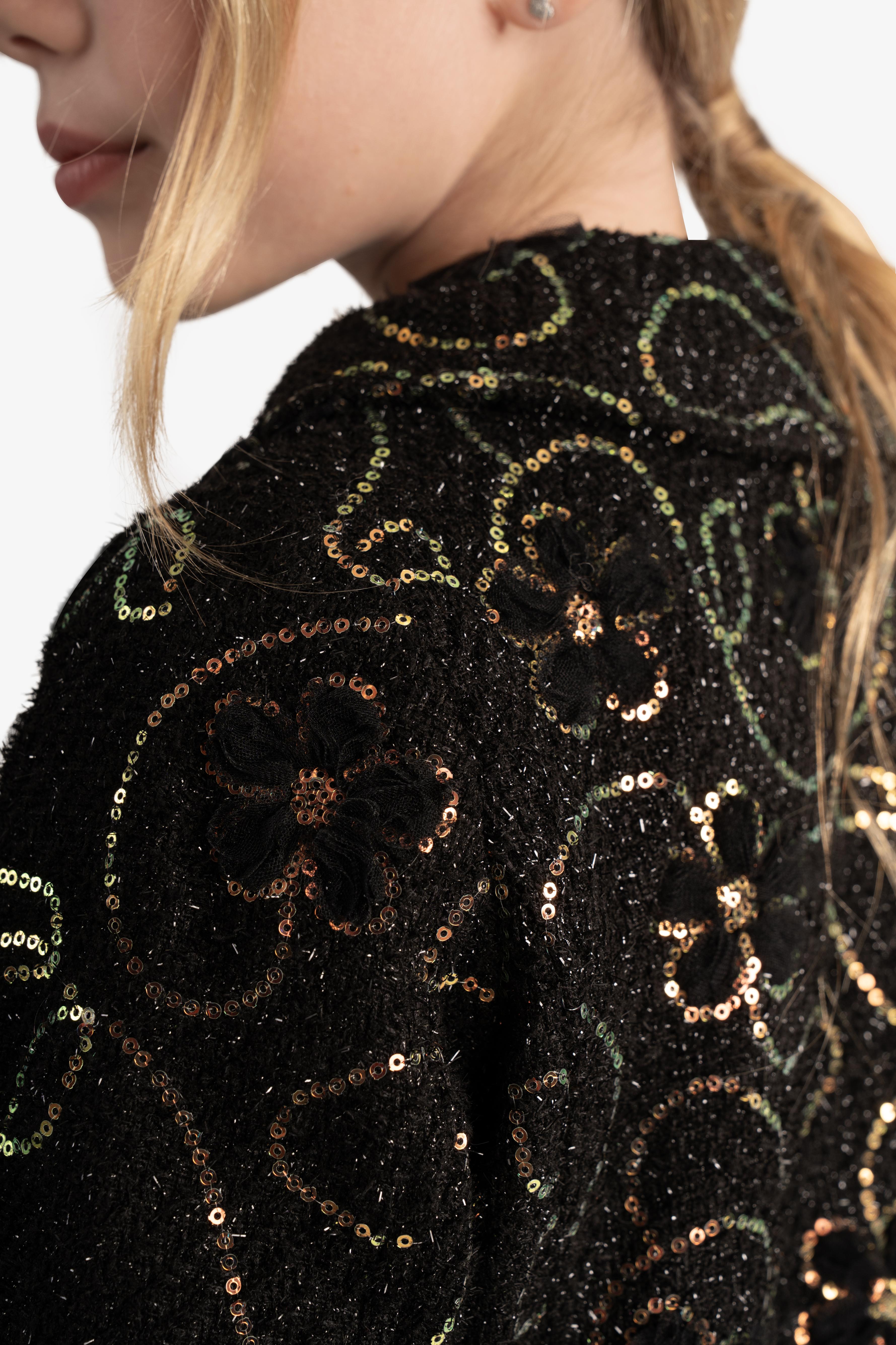 Sequin Floral embroidered Bouclé Coat