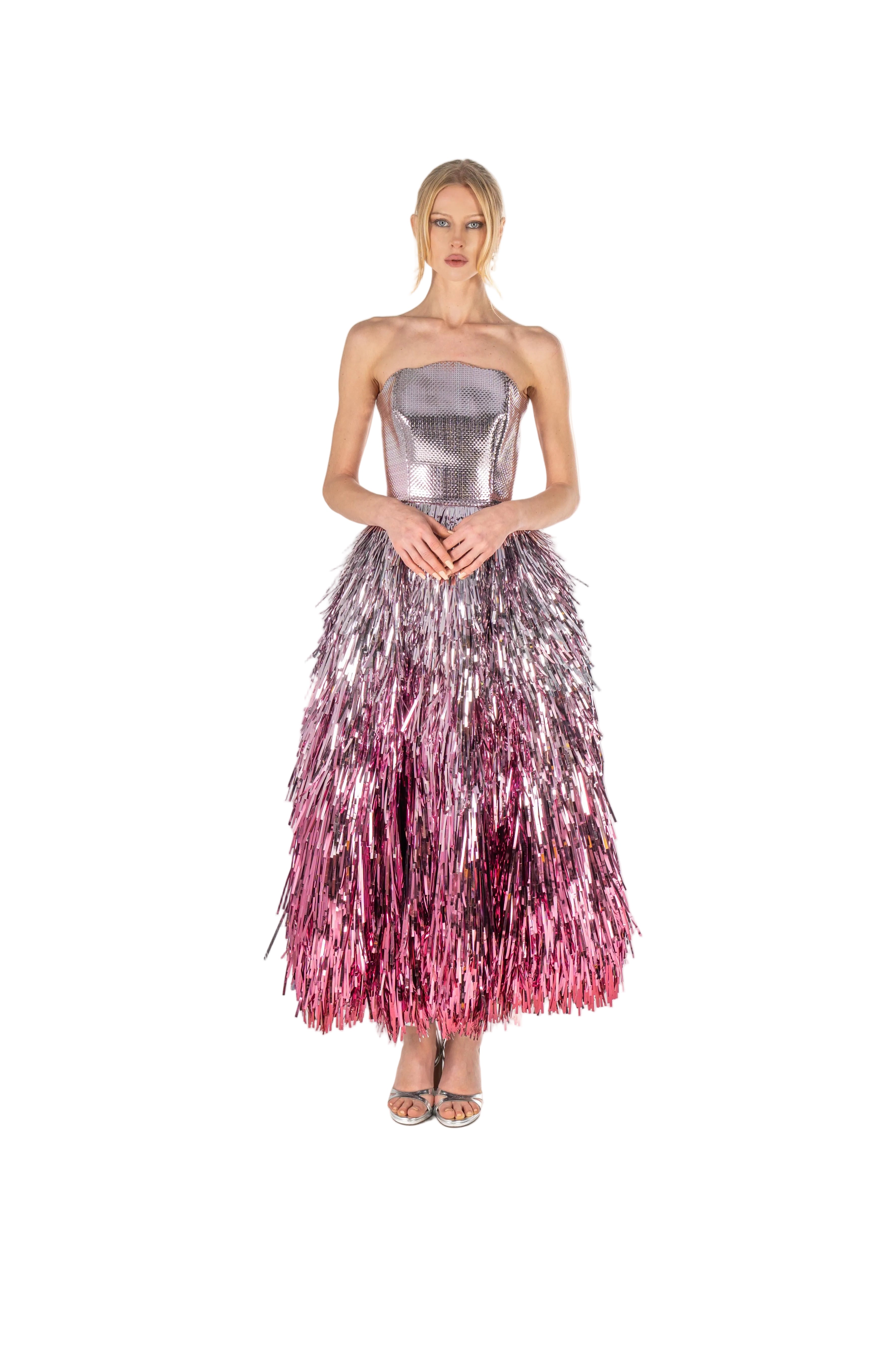 Metallic Fringe Ombré Cocktail Dress
