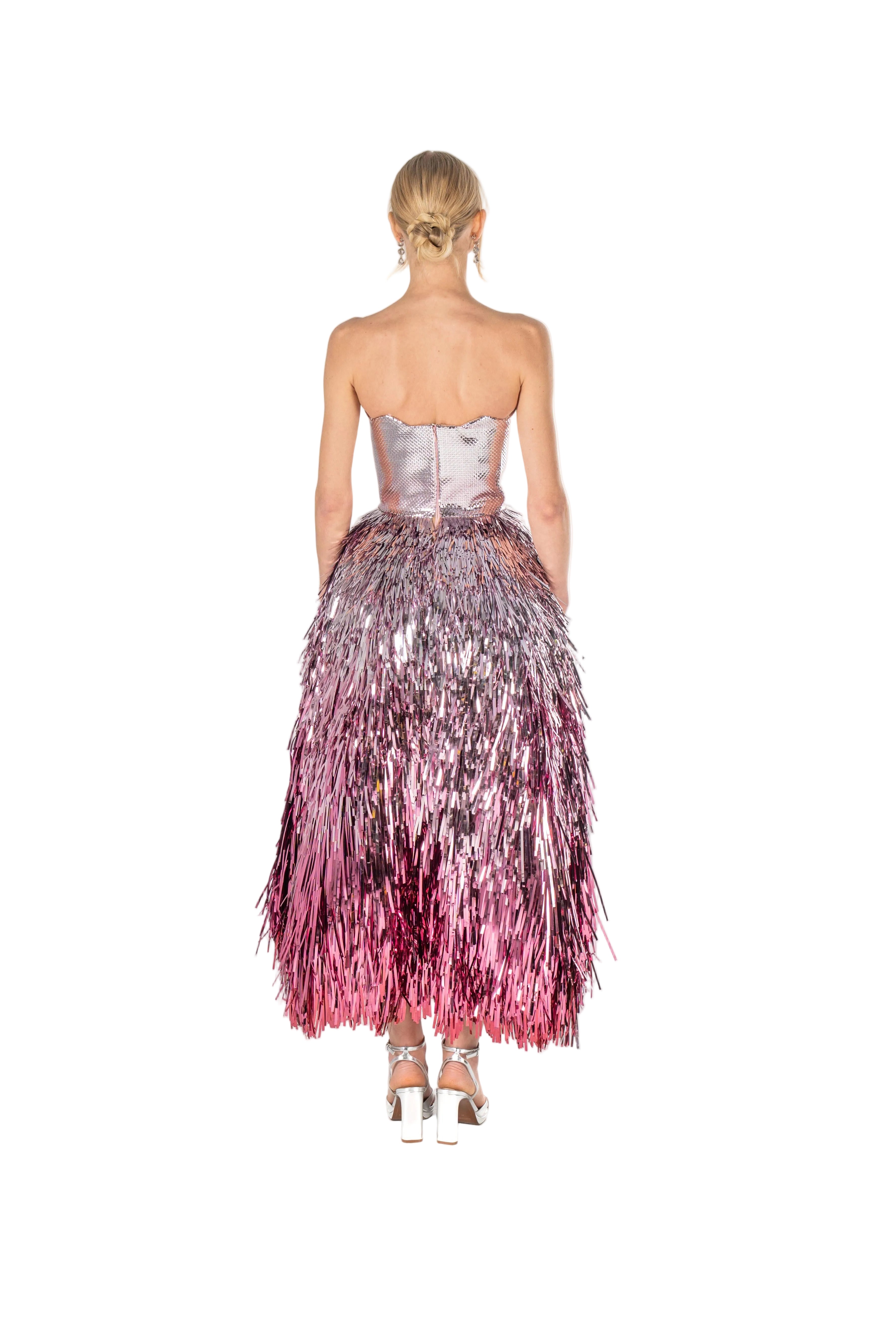 Metallic Fringe Ombré Cocktail Dress