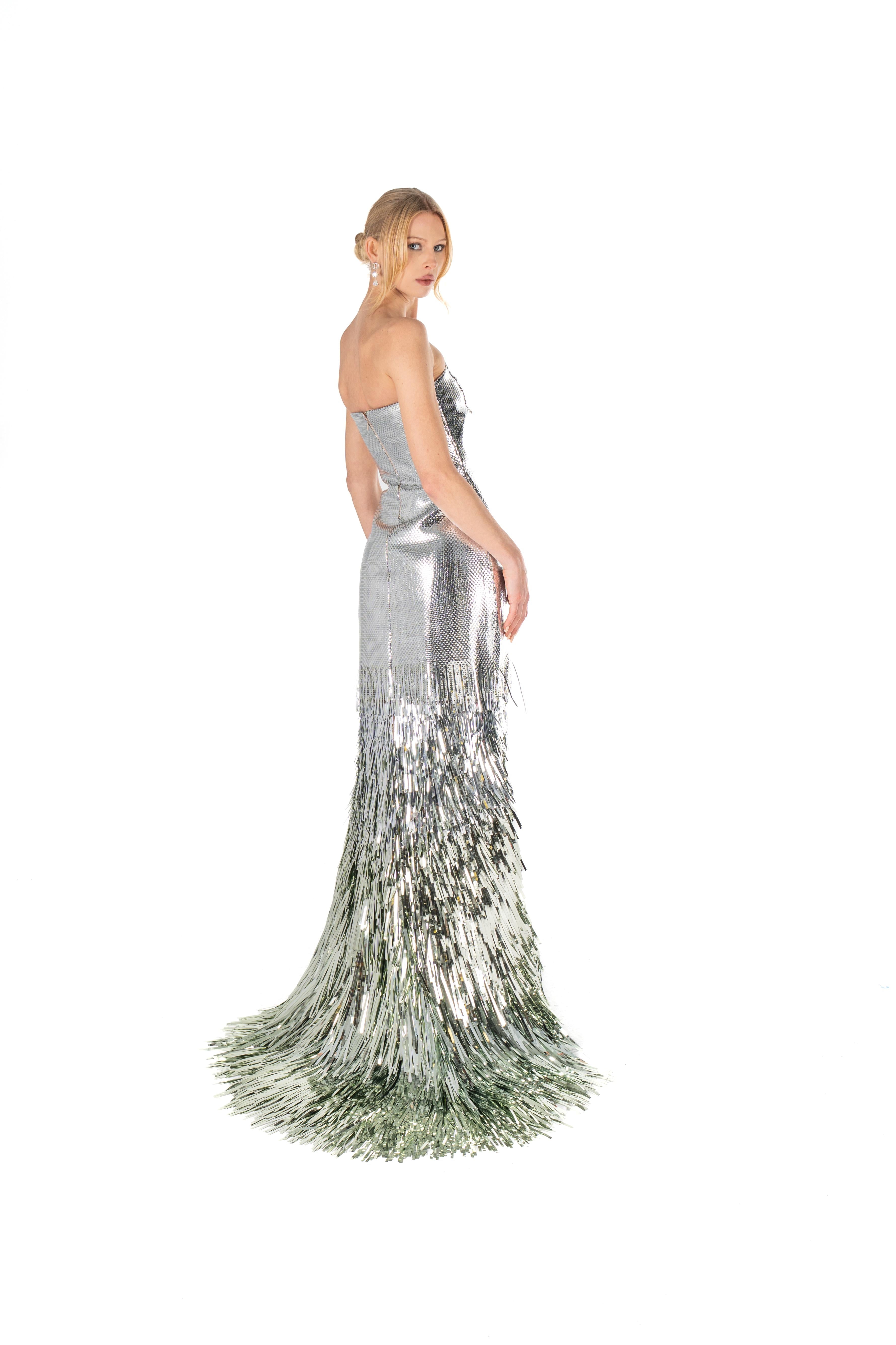 Metallic Fringe Ombré Gown