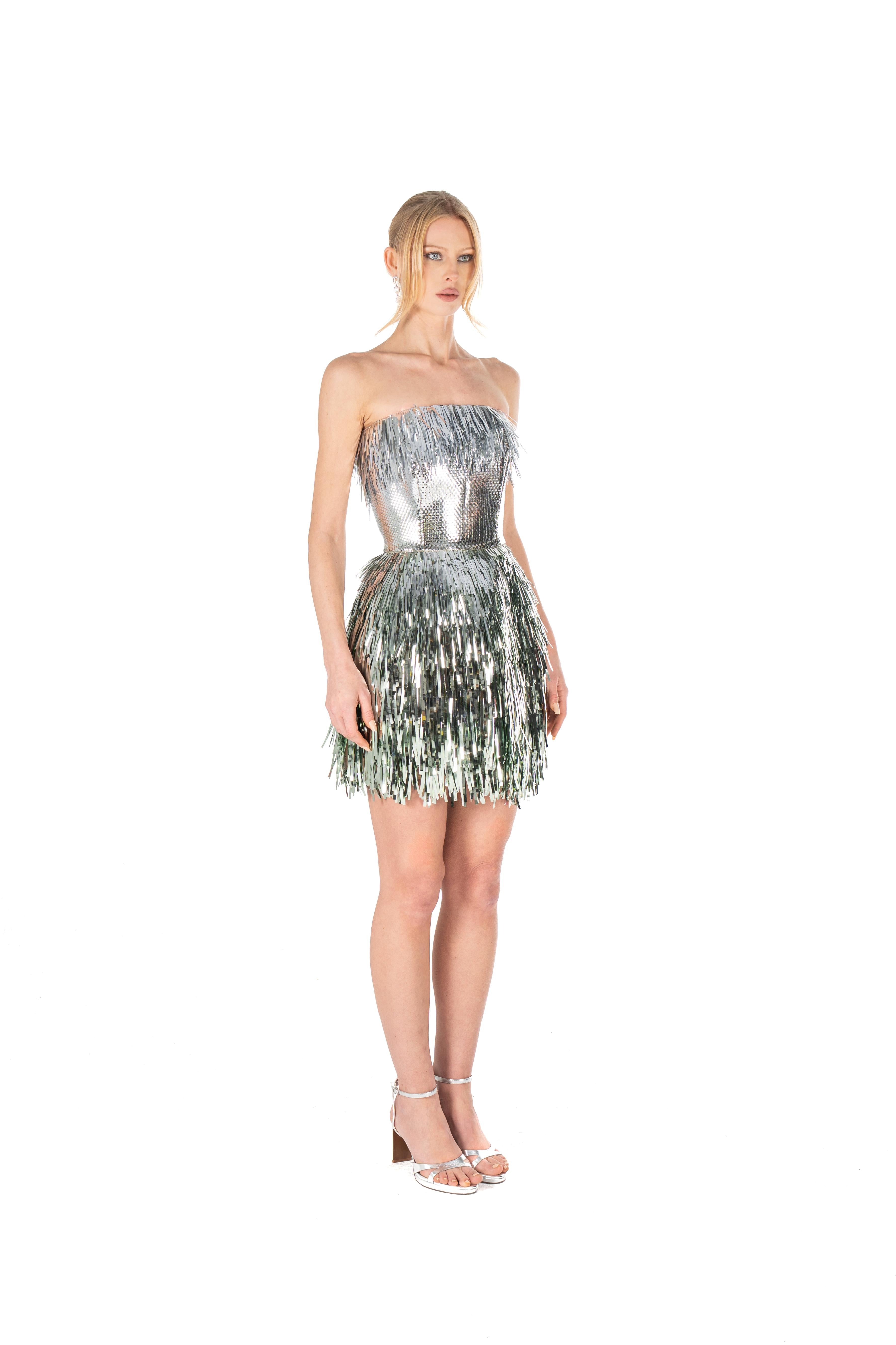 Metallic Fringe Ombré Mini Dress