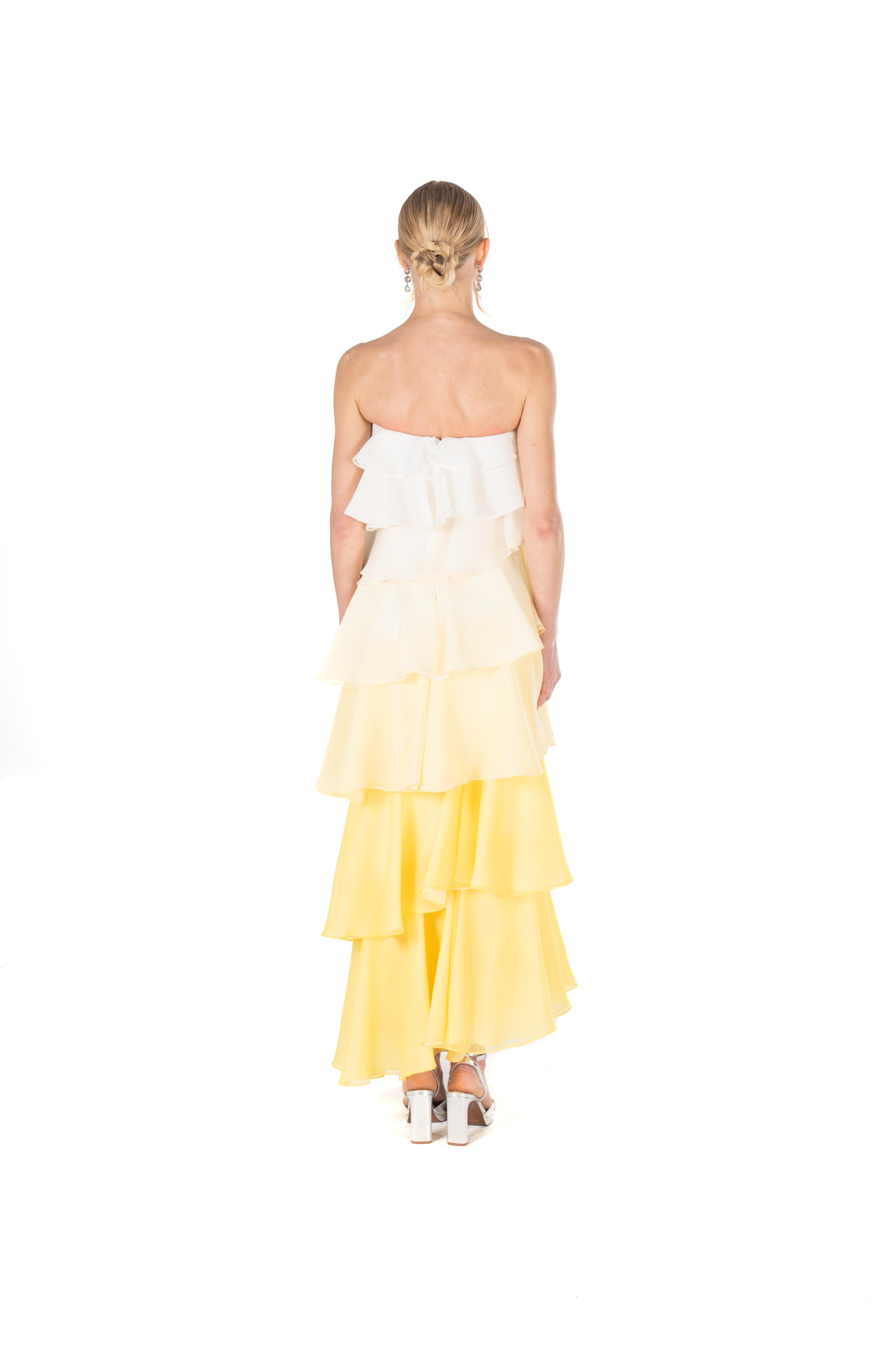 Ombre Layered Strapless Chiffon Gown