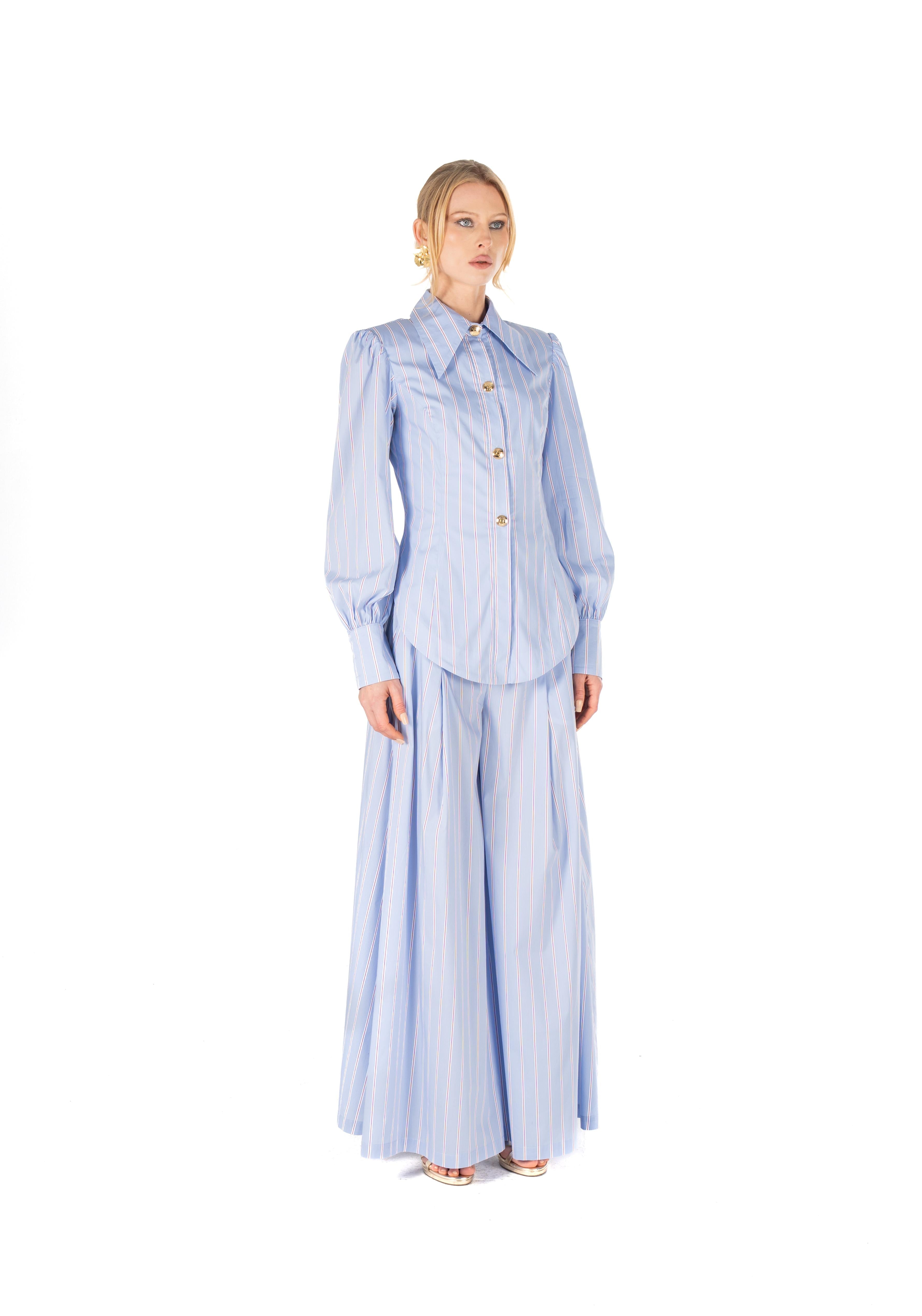 Striped Cotton Wide-Leg Pants