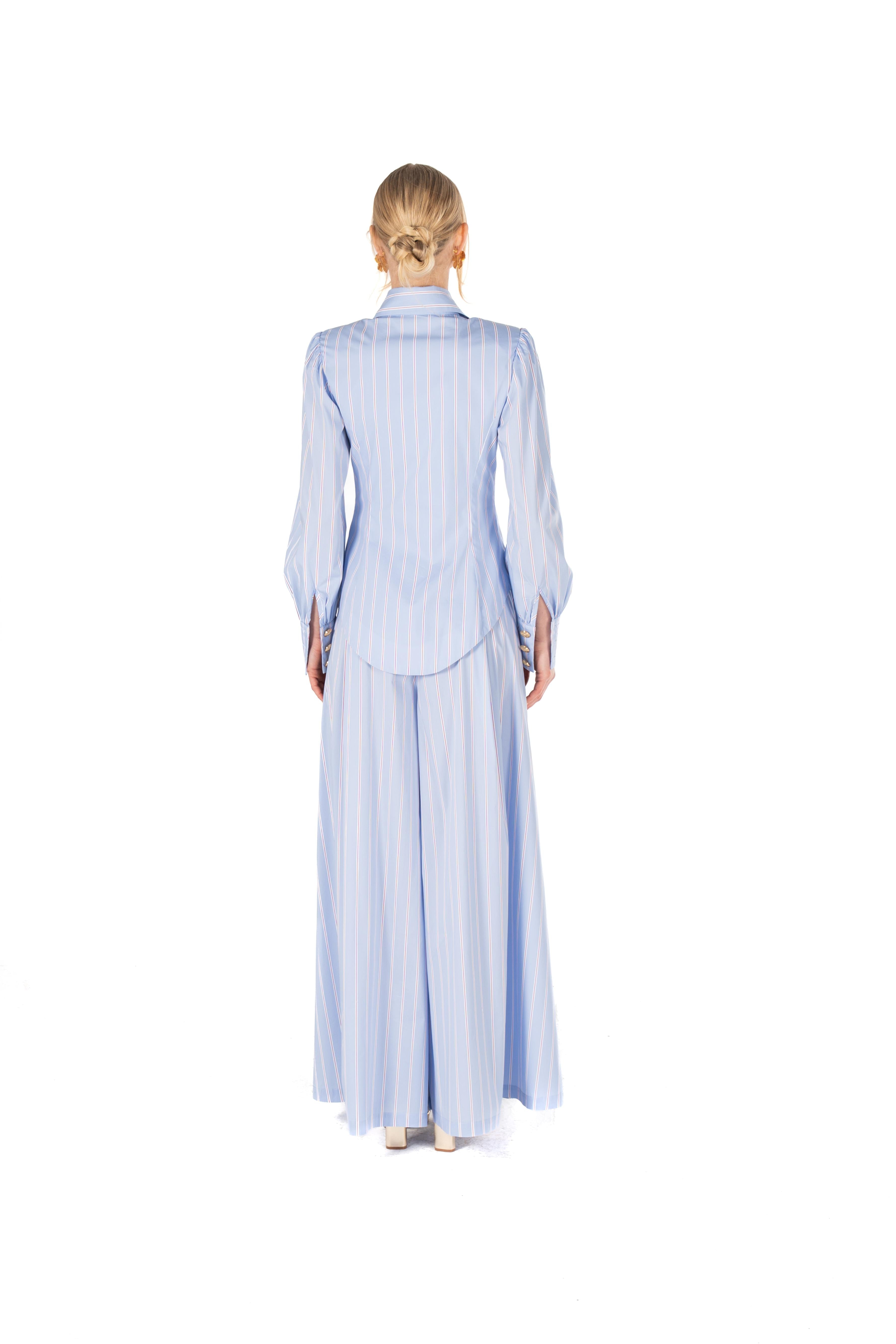 Striped Cotton Wide-Leg Pants