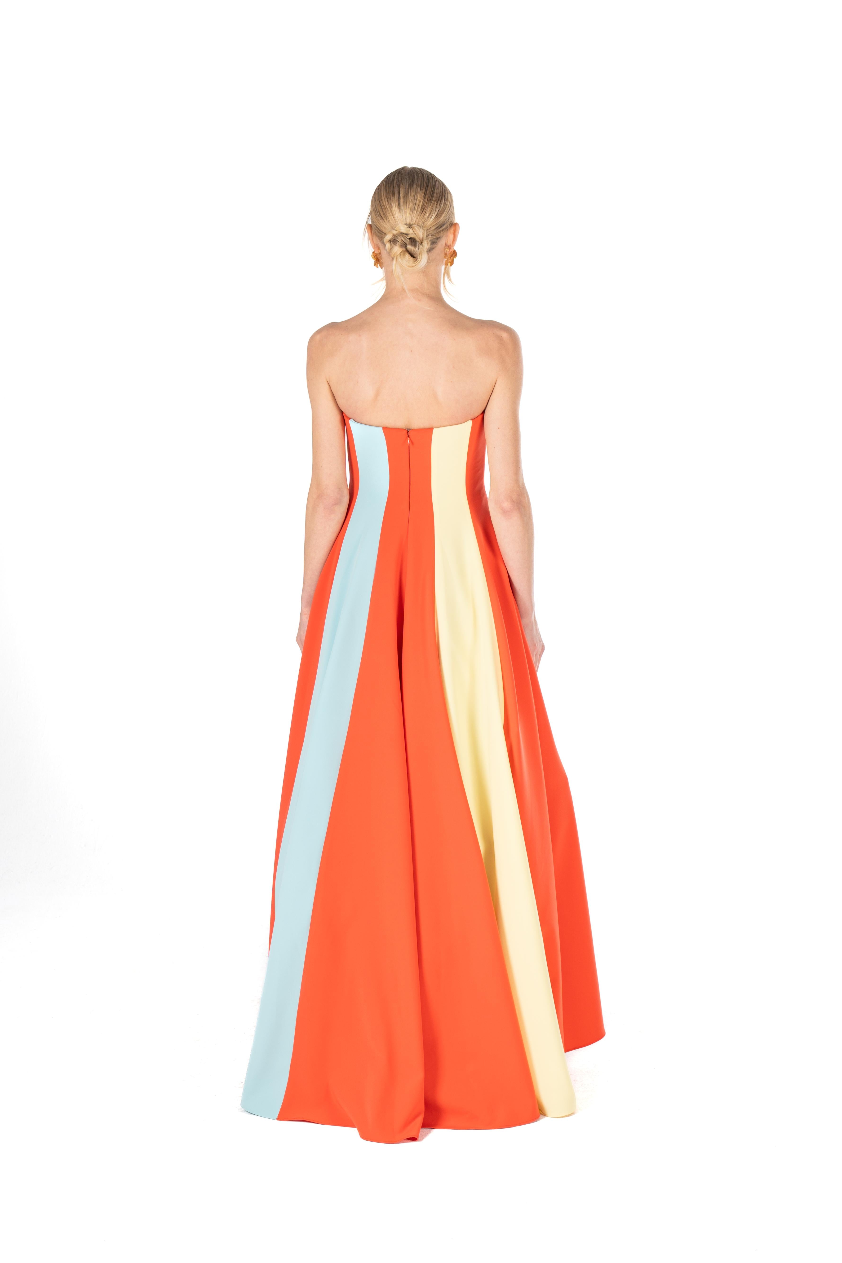 Strapless Colorblock High-Low Gown