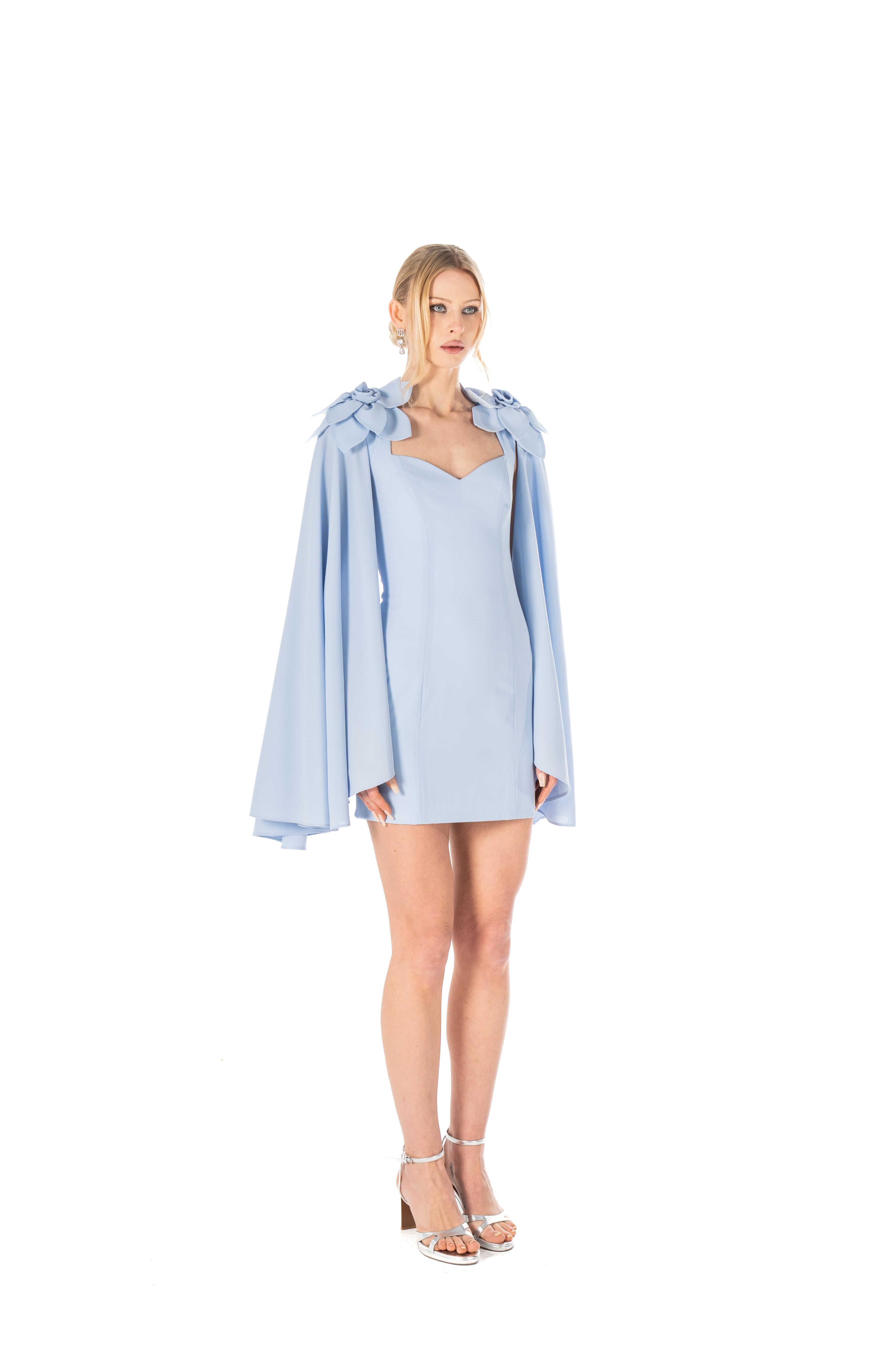 Cape-Sleeve Fitted Crepe Mini Dress