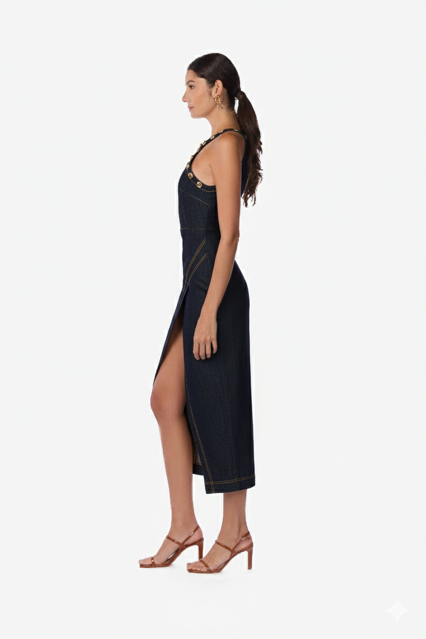 Halter Denim Midi Dress