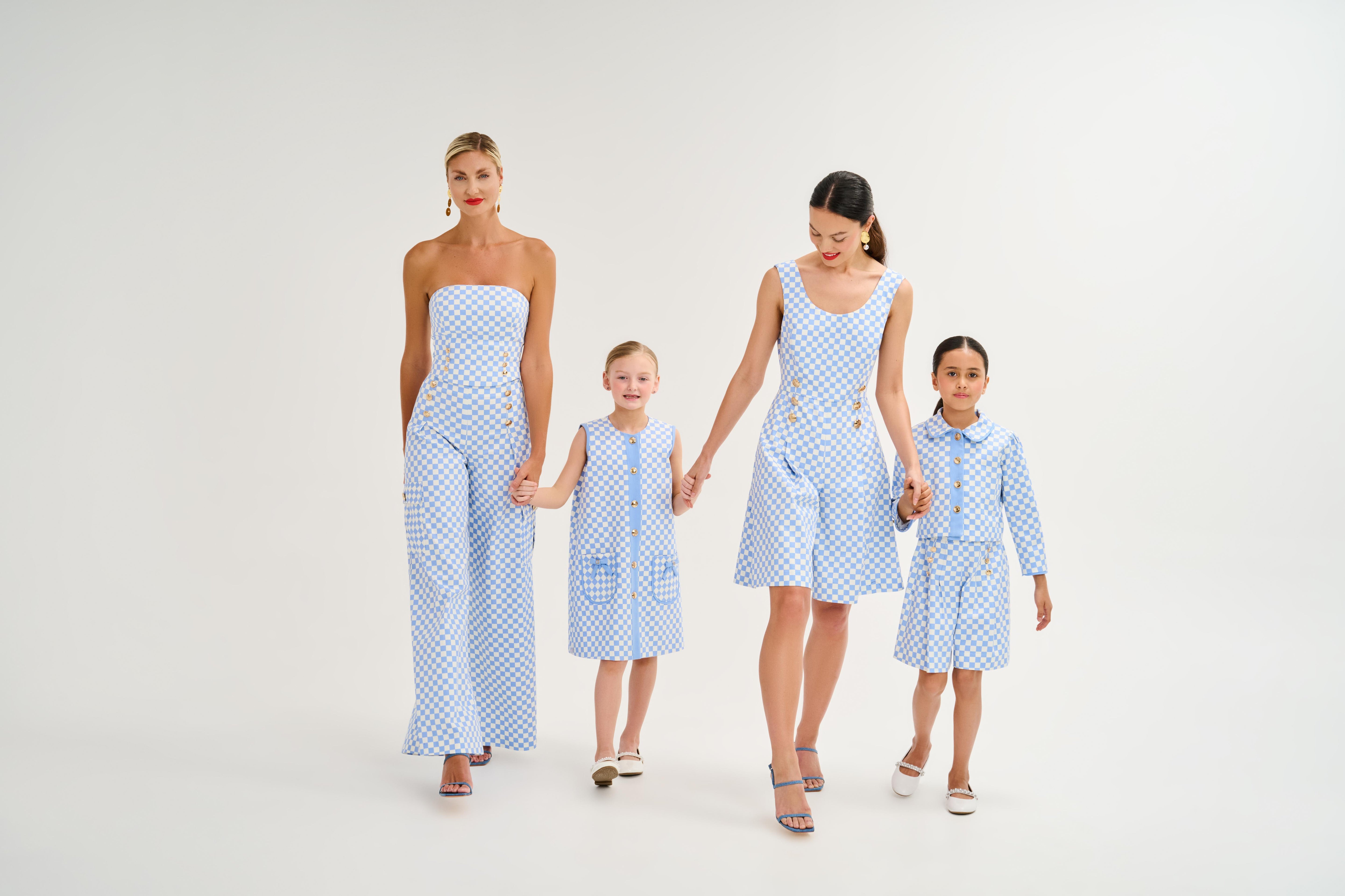 Checker Denim Culottes Jumpsuit