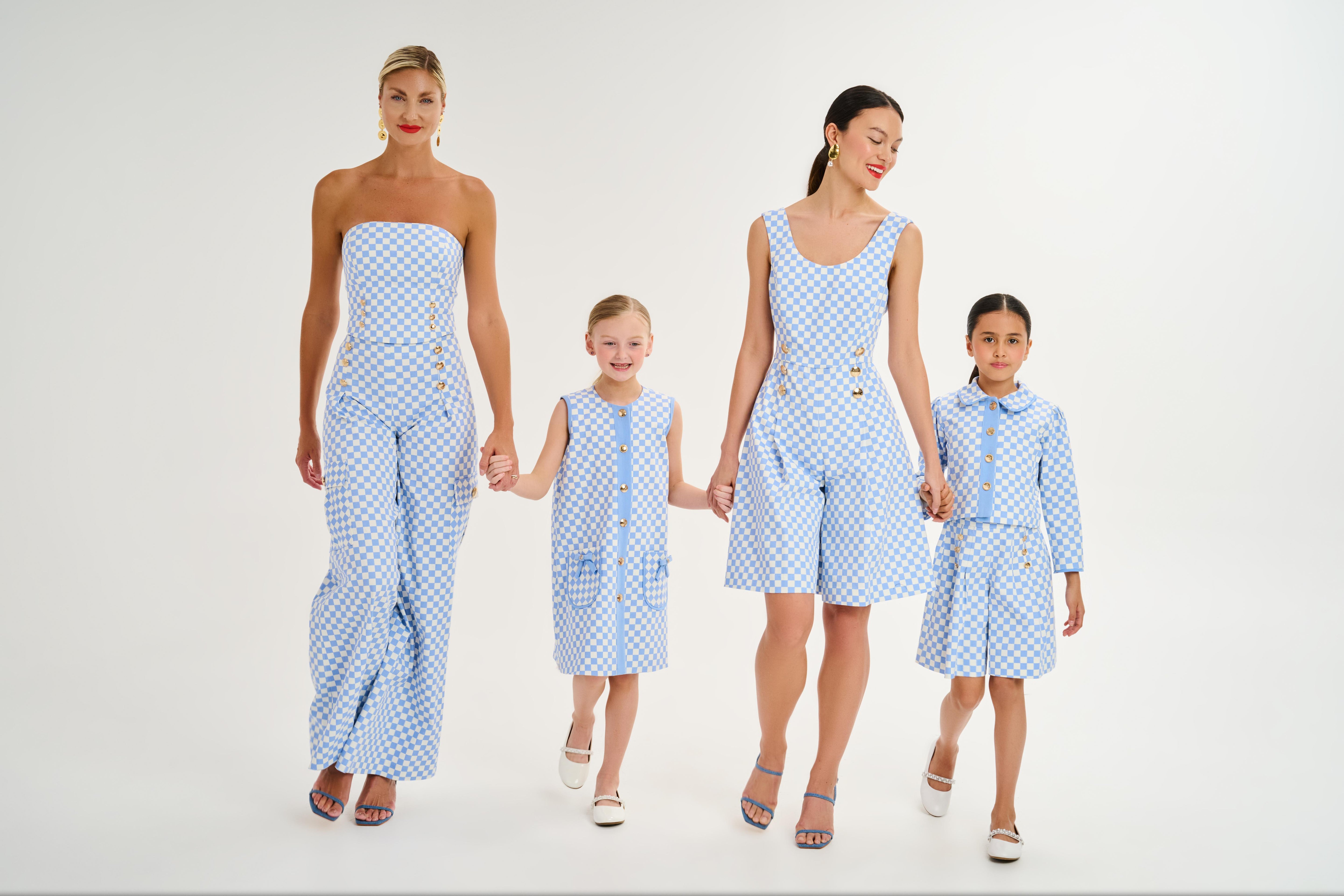 Checker Denim Culottes Jumpsuit