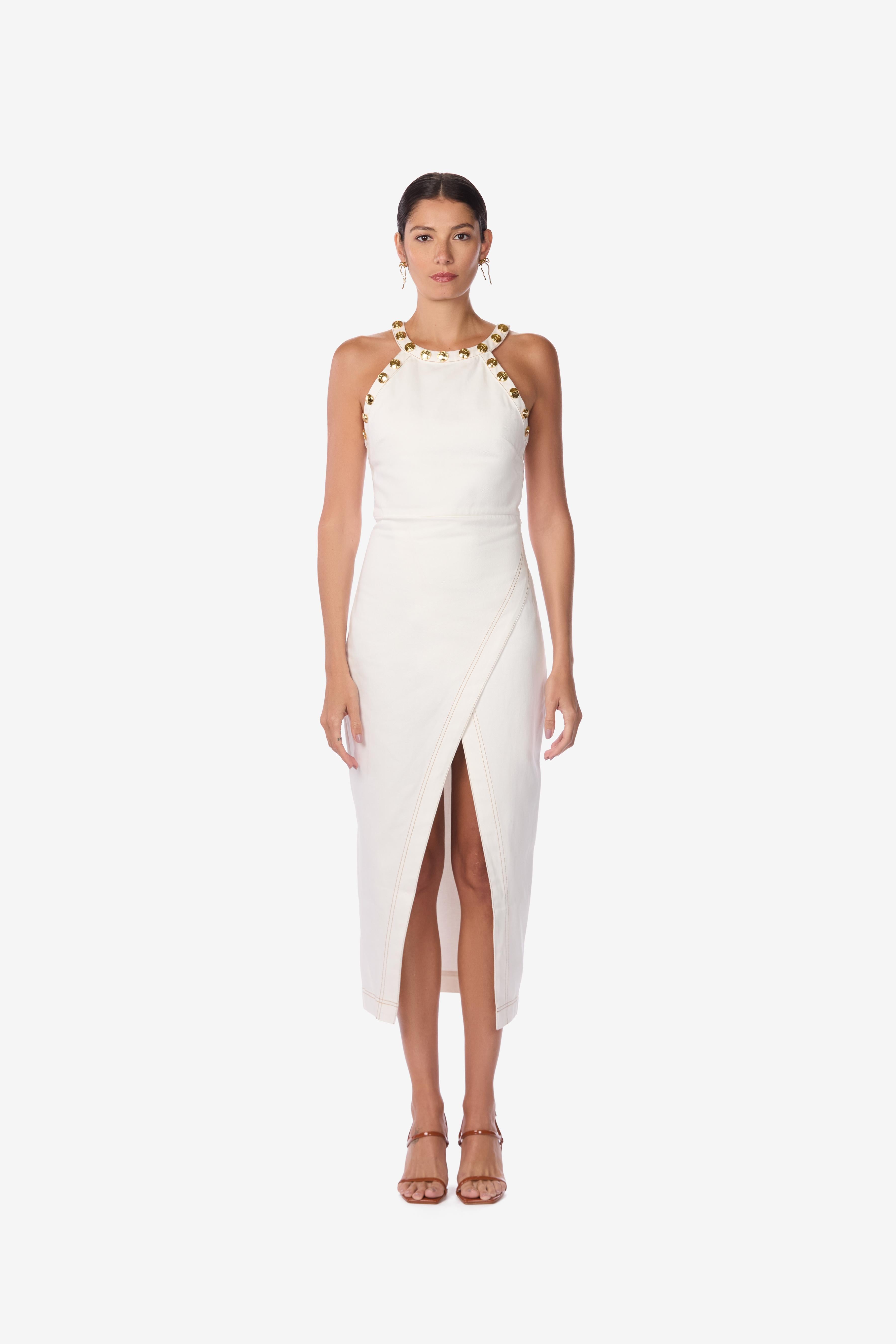 Halter Denim Midi Dress