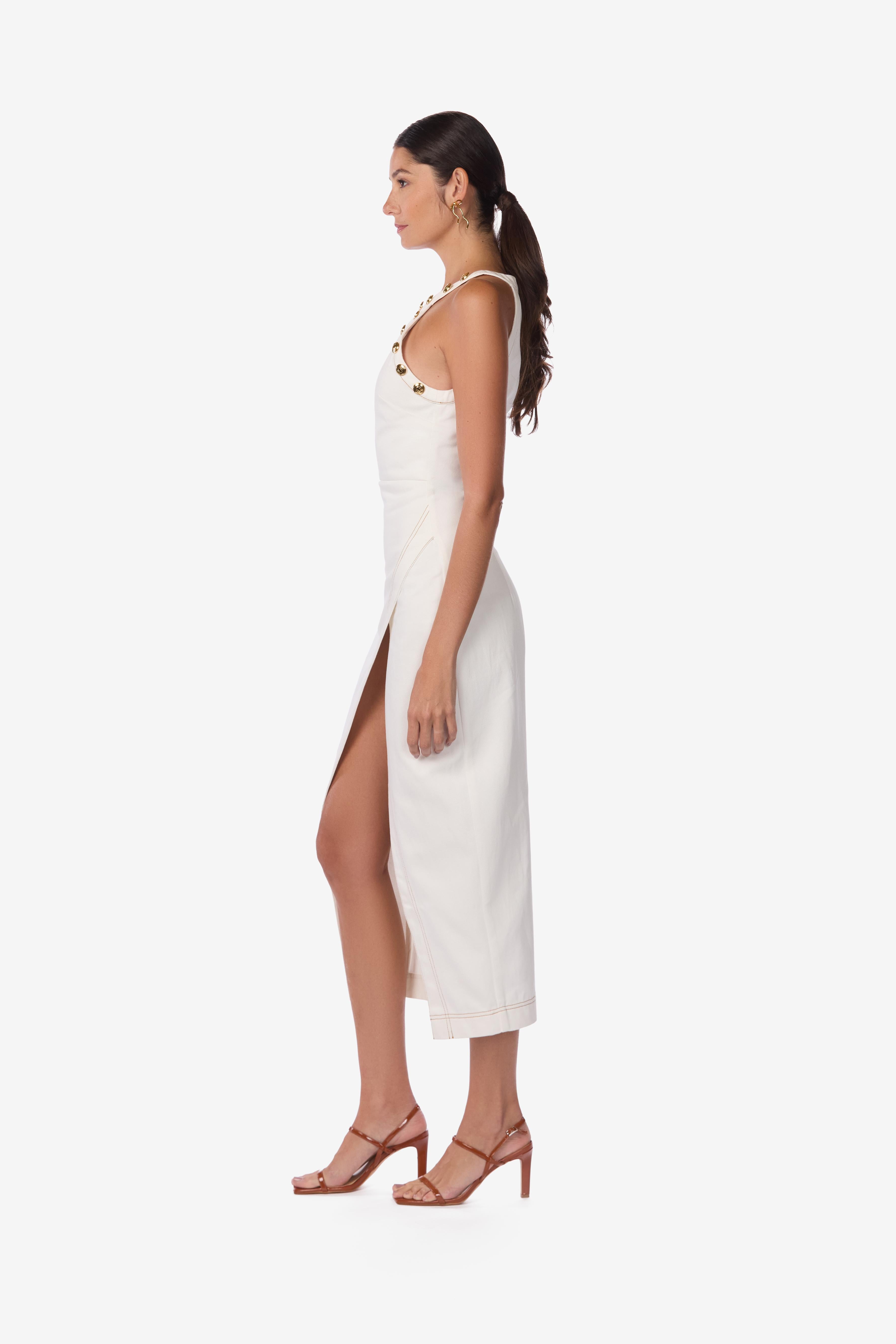 Halter Denim Midi Dress