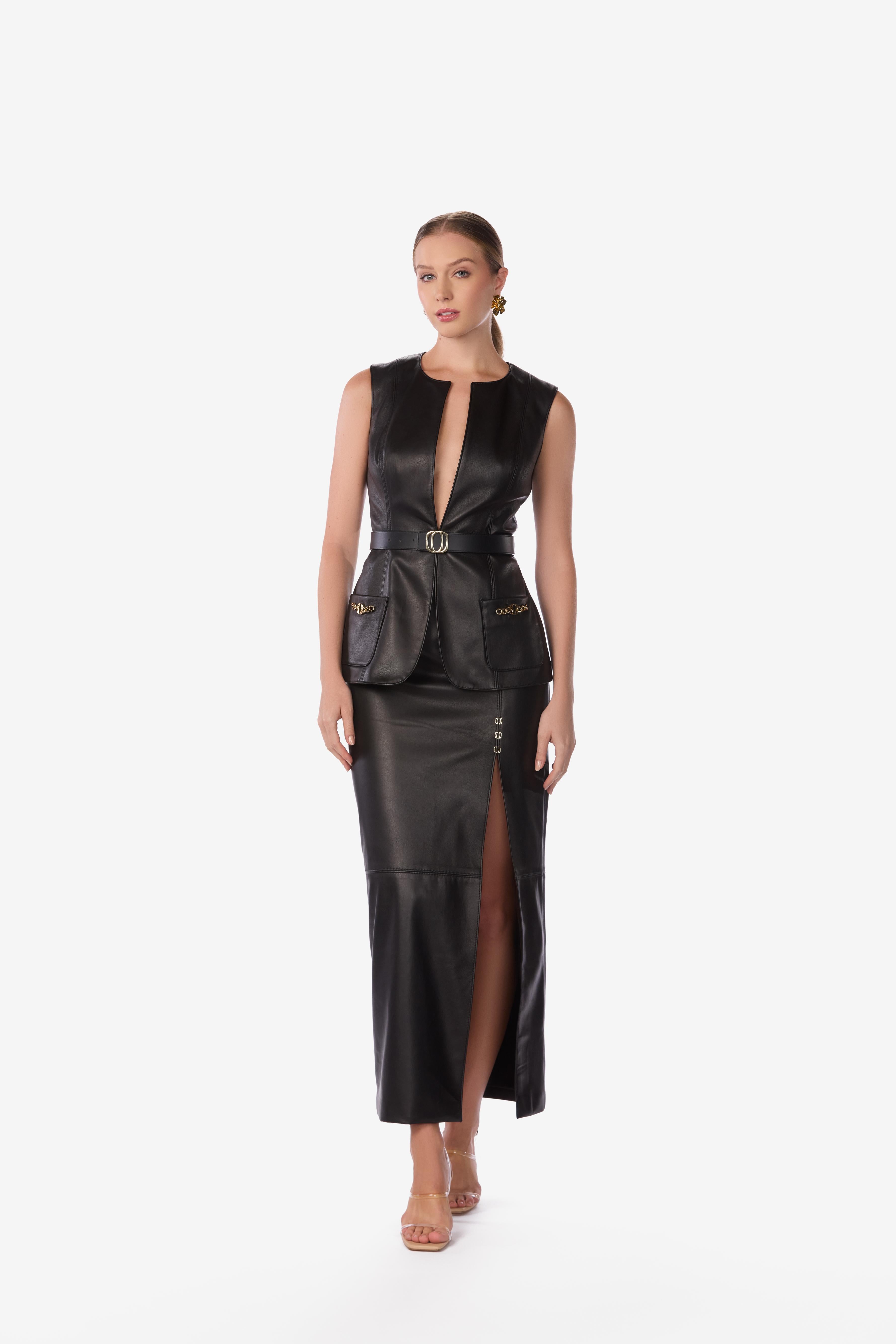 Tailored Lambskin Leather Pencil Skirt