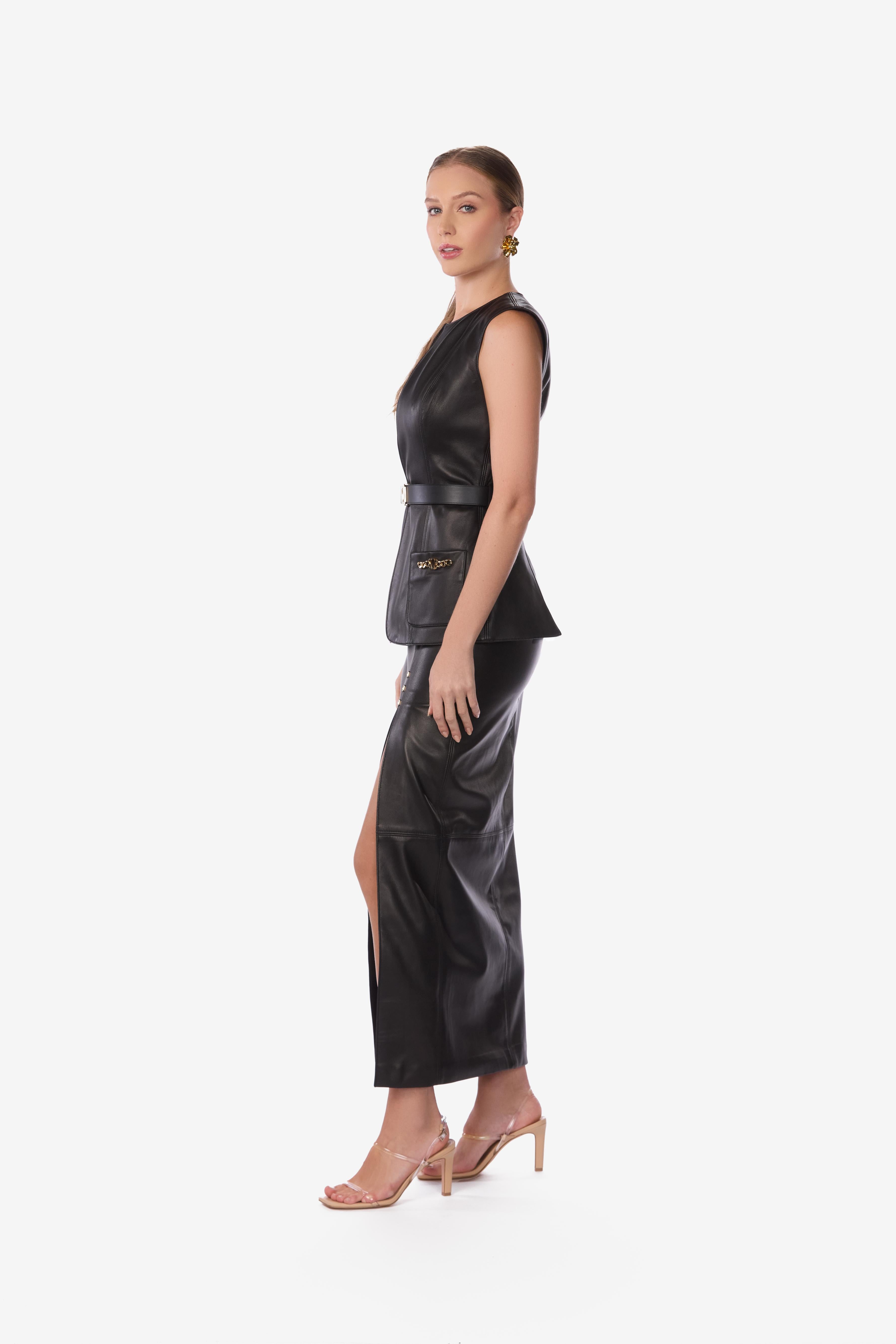 Tailored Lambskin Leather Pencil Skirt