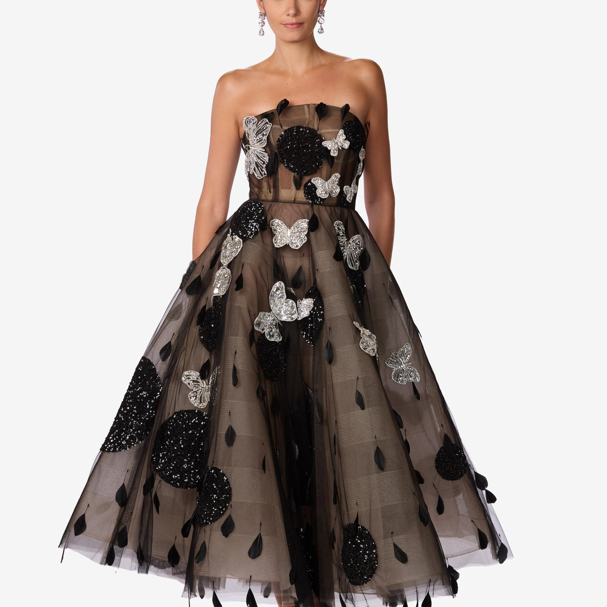 Butterfly & Crystal Embroidered Silk Tulle Dress 12
