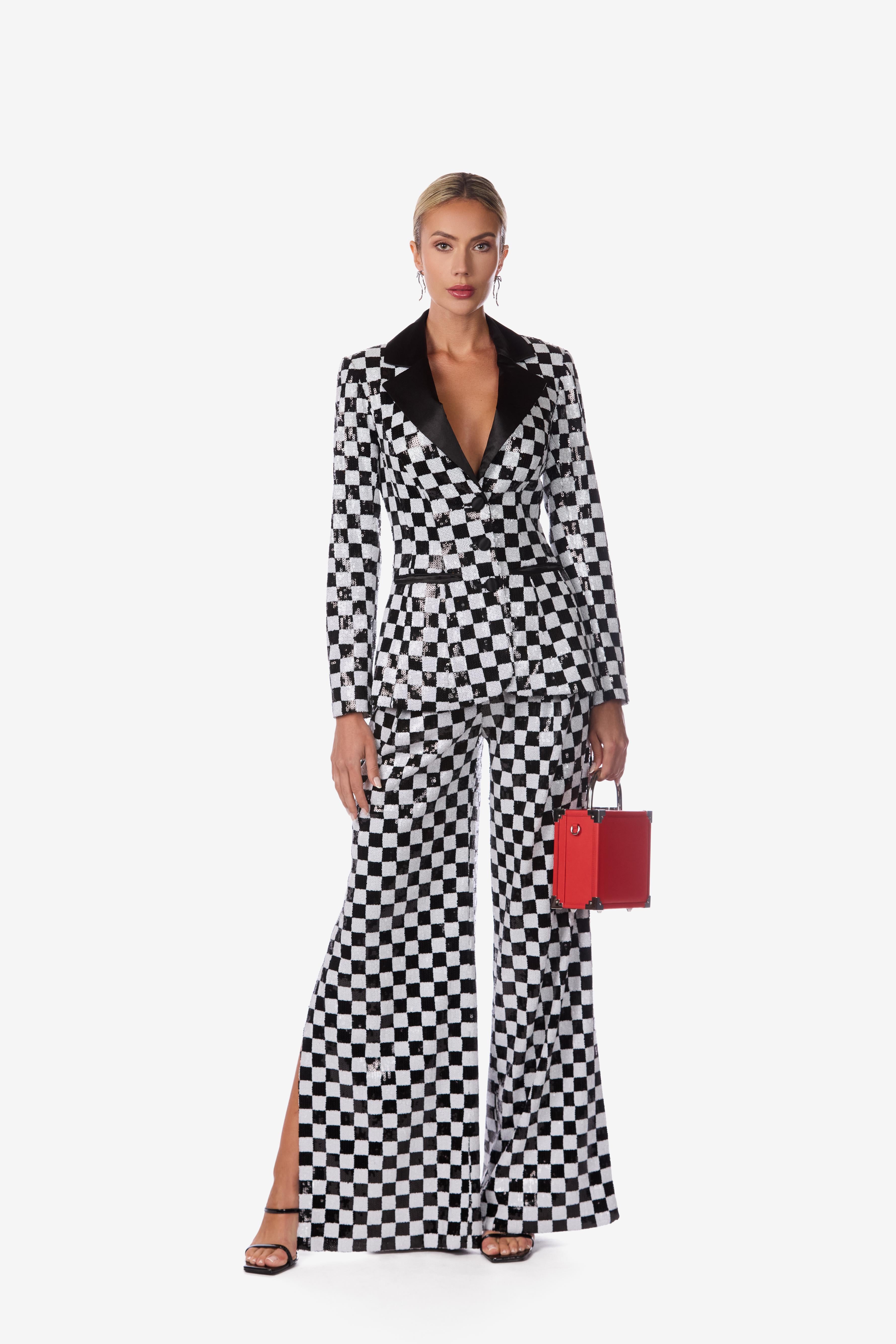 Sequin Checkered Tailored Jacket
