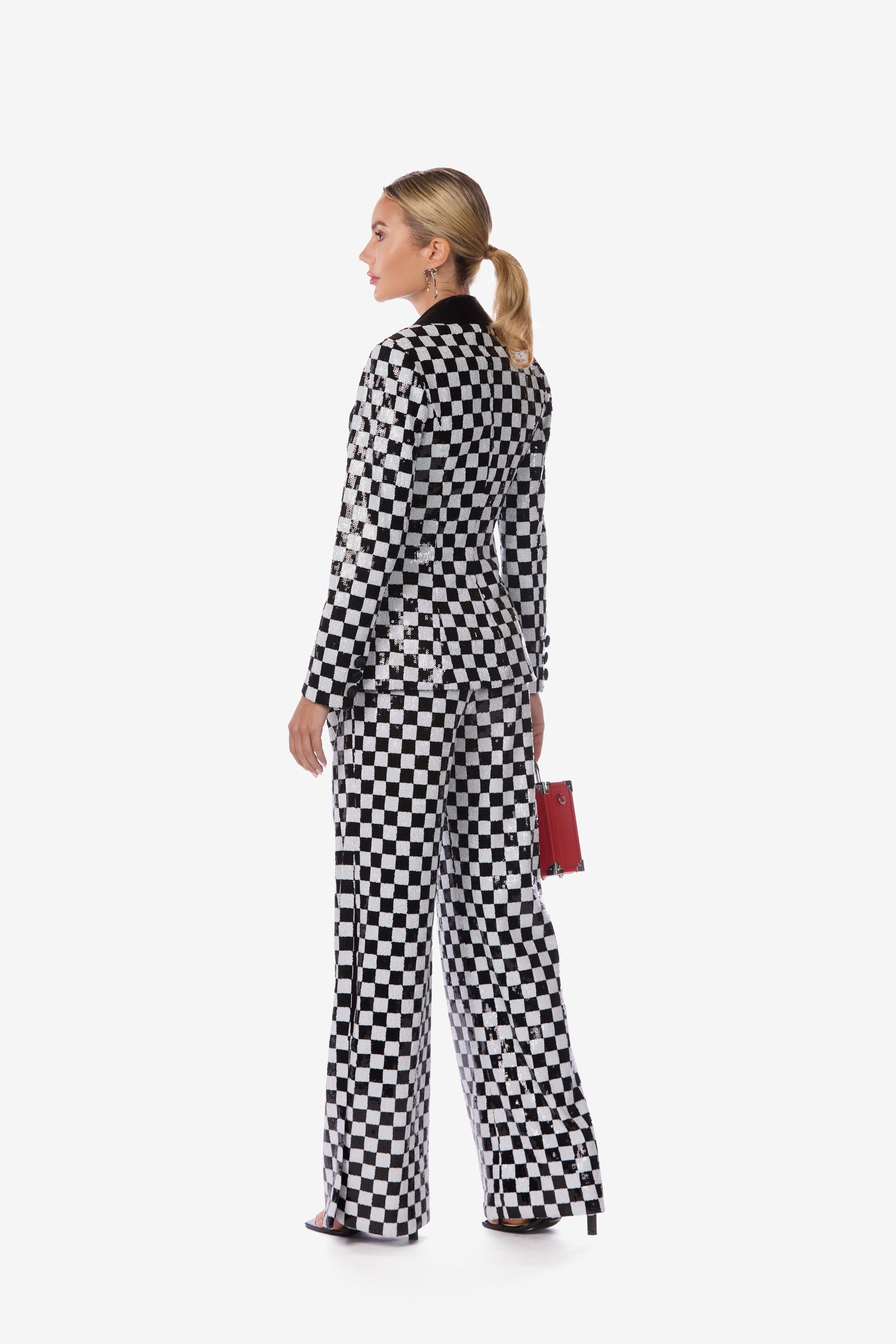 Sequin Checkered Tailored Jacket