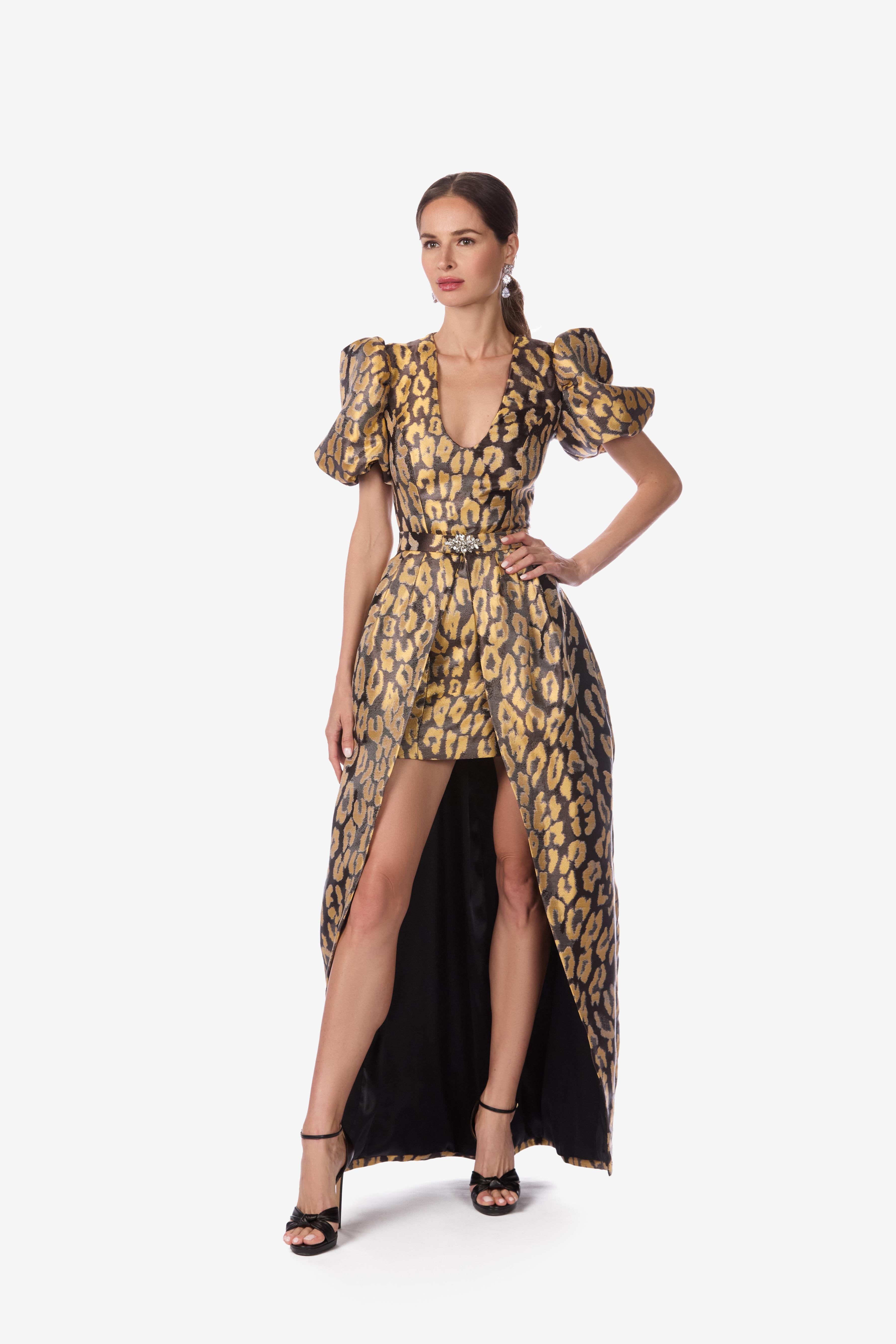 Leopard Jacquard Dres with overskirt
