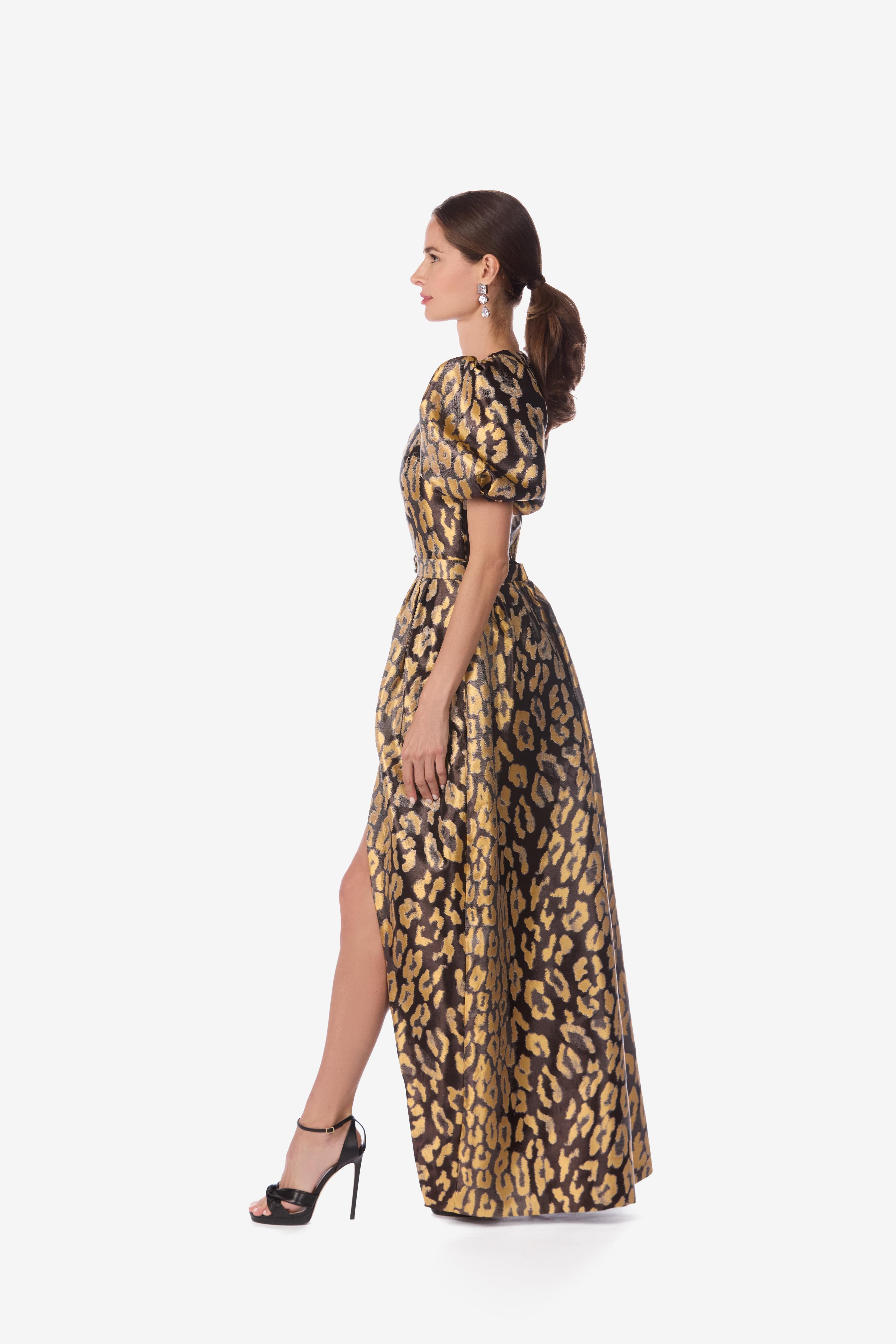 Leopard Jacquard Dres with overskirt