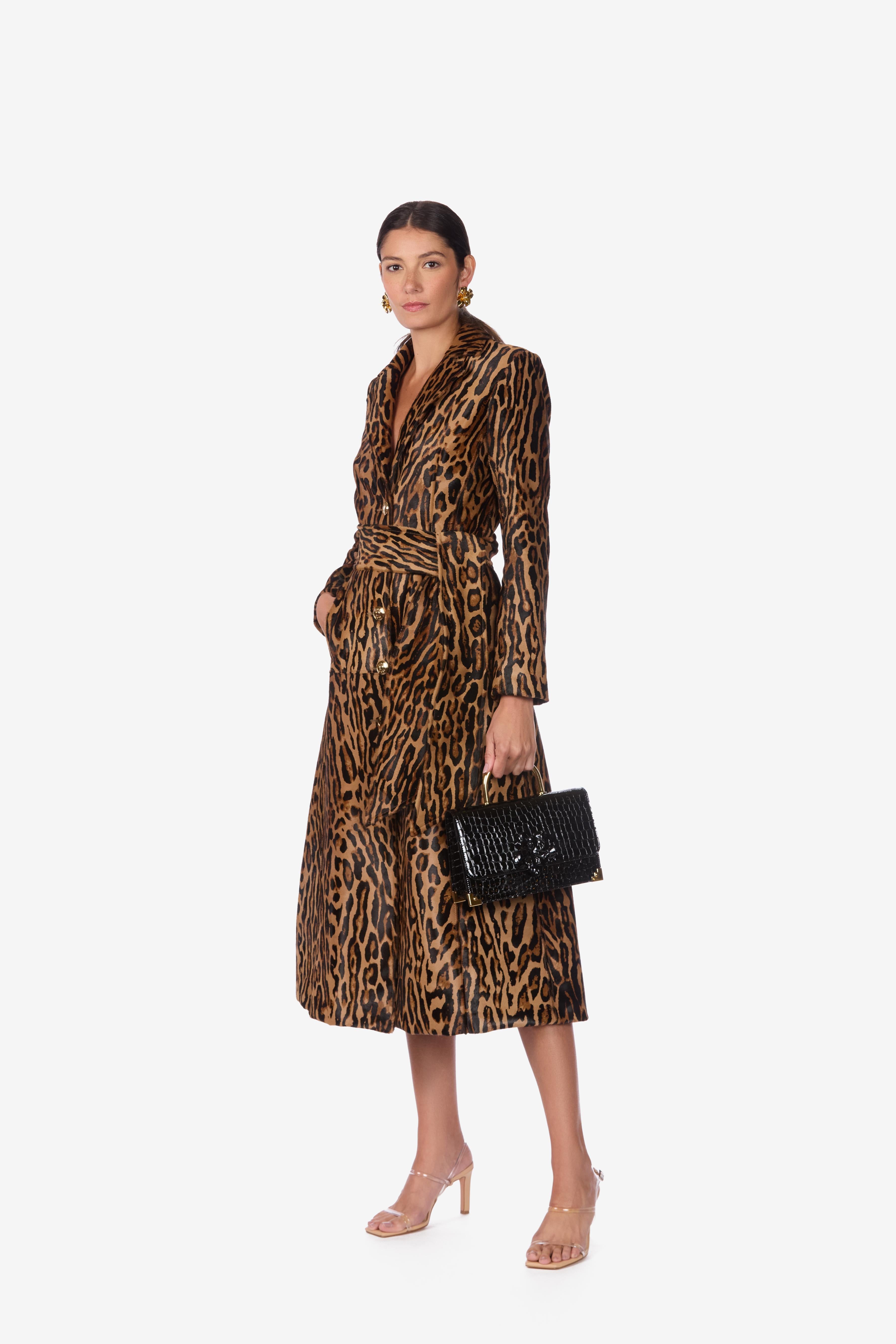 Leopard Cavallino Calfskin Leather Coat