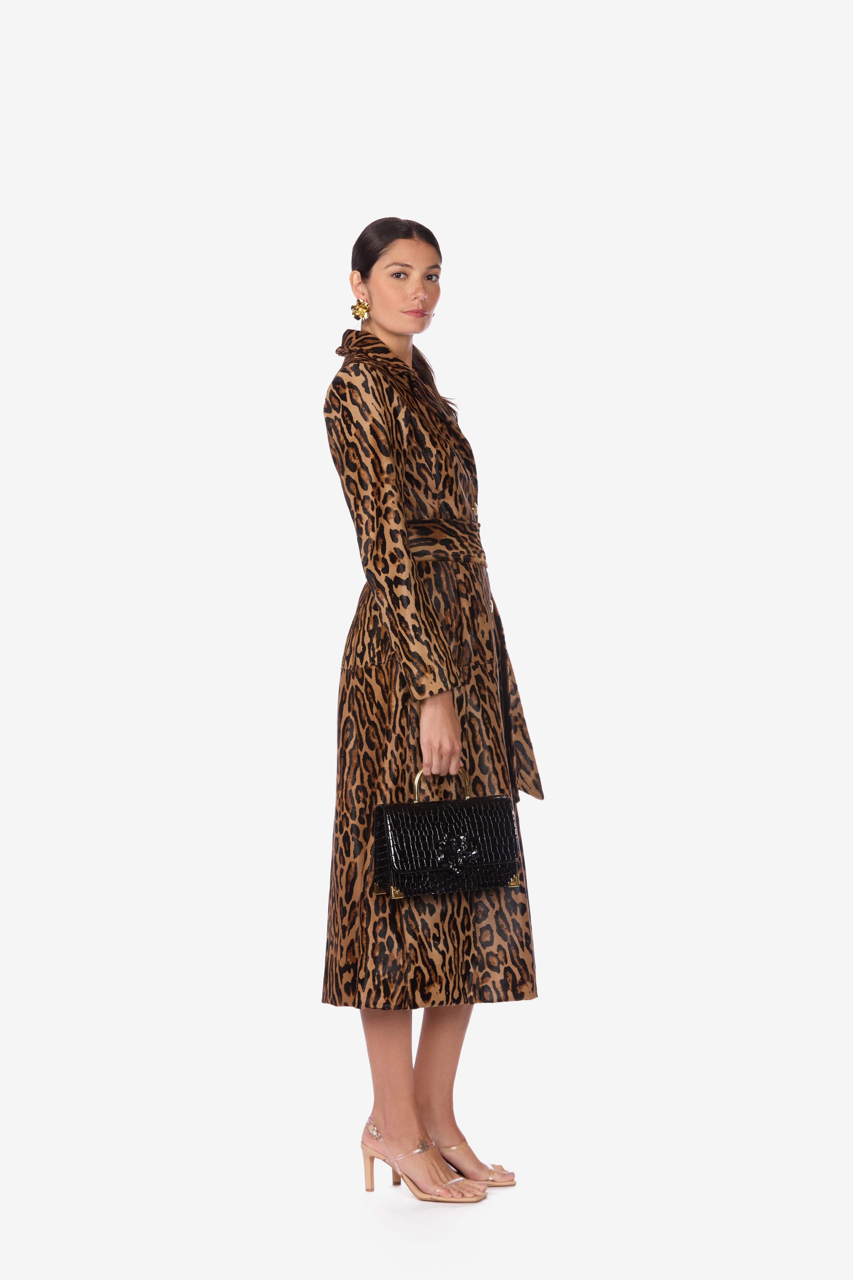 Leopard Cavallino Calfskin Leather Coat