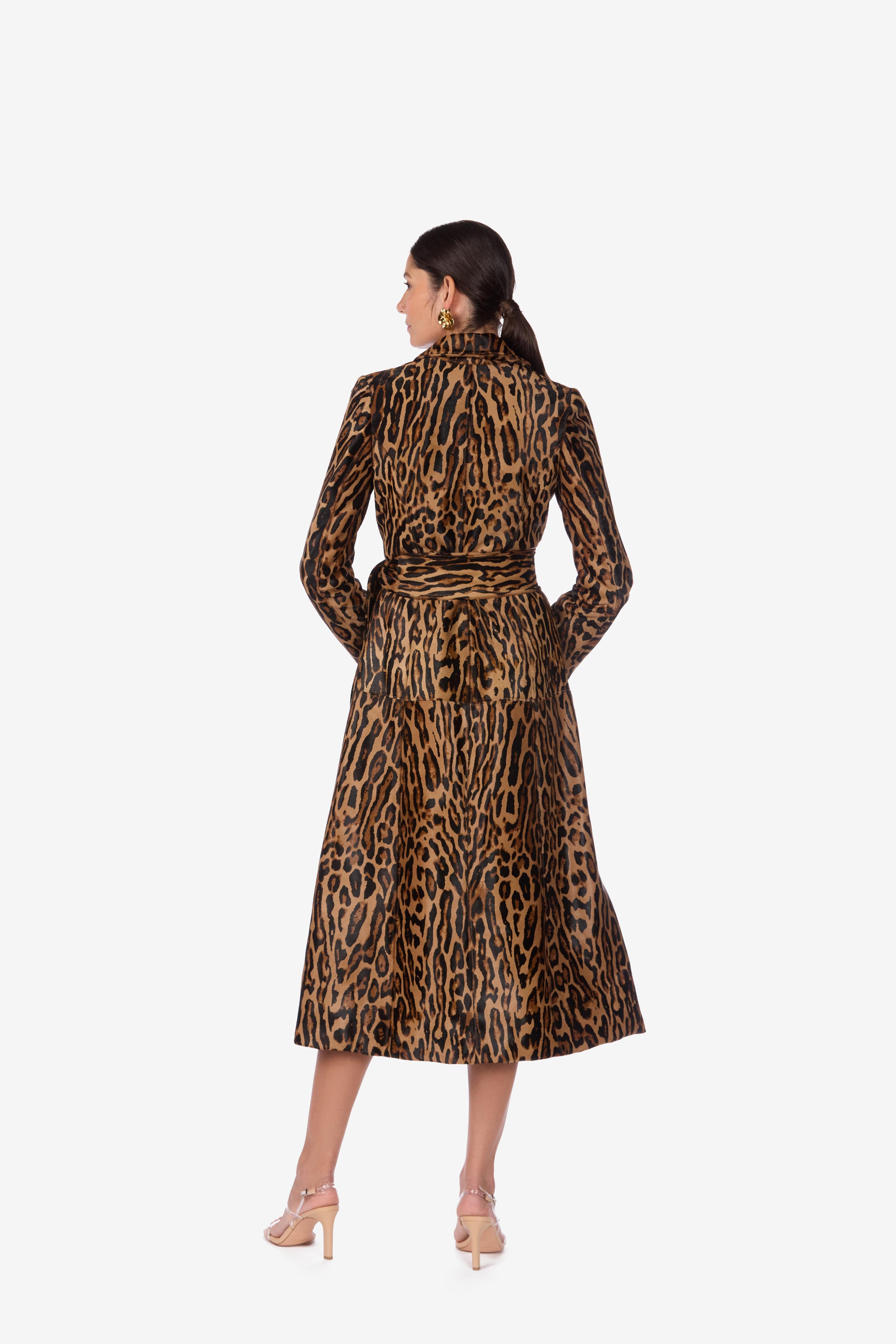 Leopard Cavallino Calfskin Leather Coat