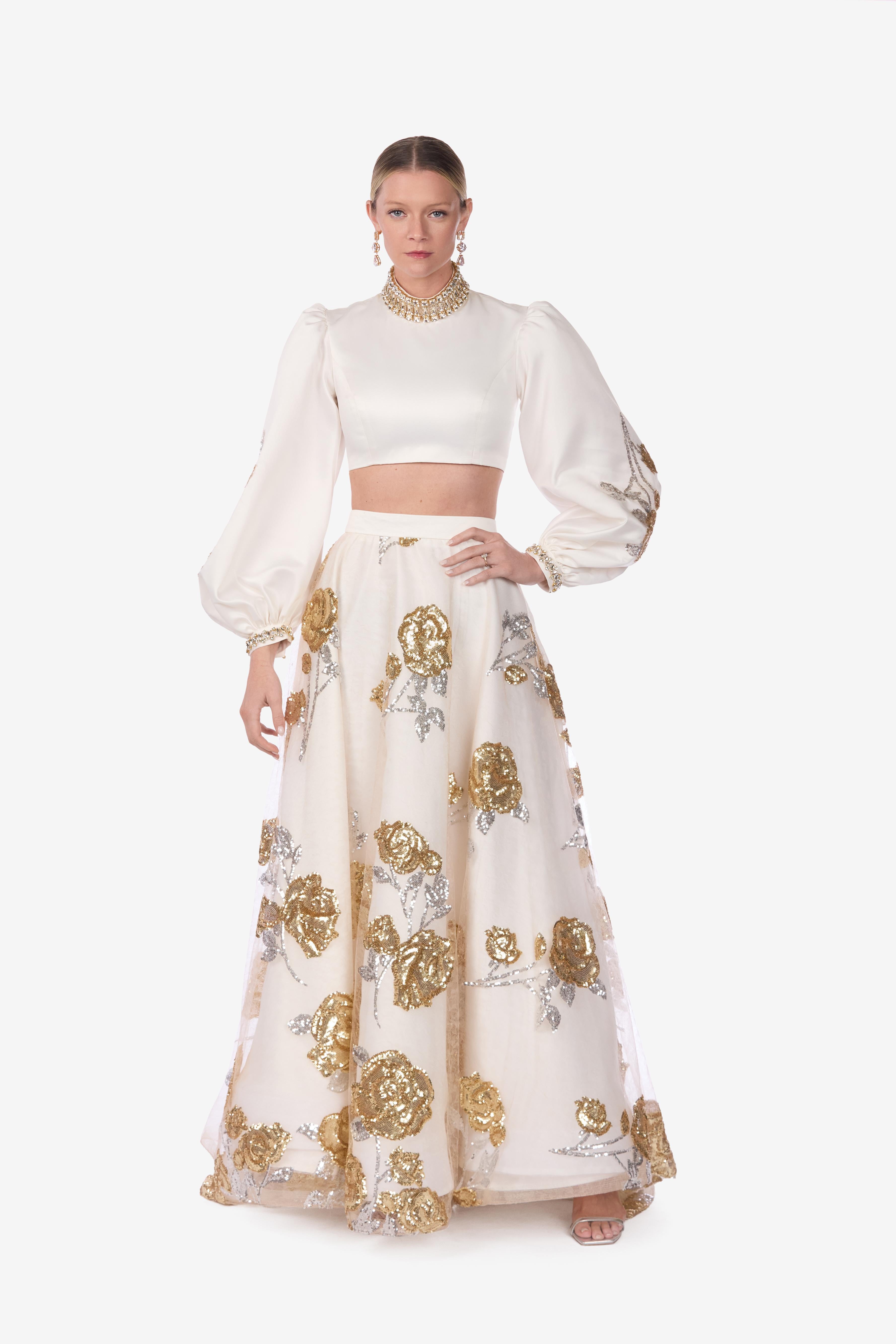 Rose embroidered Sequin Lace Full Skirt