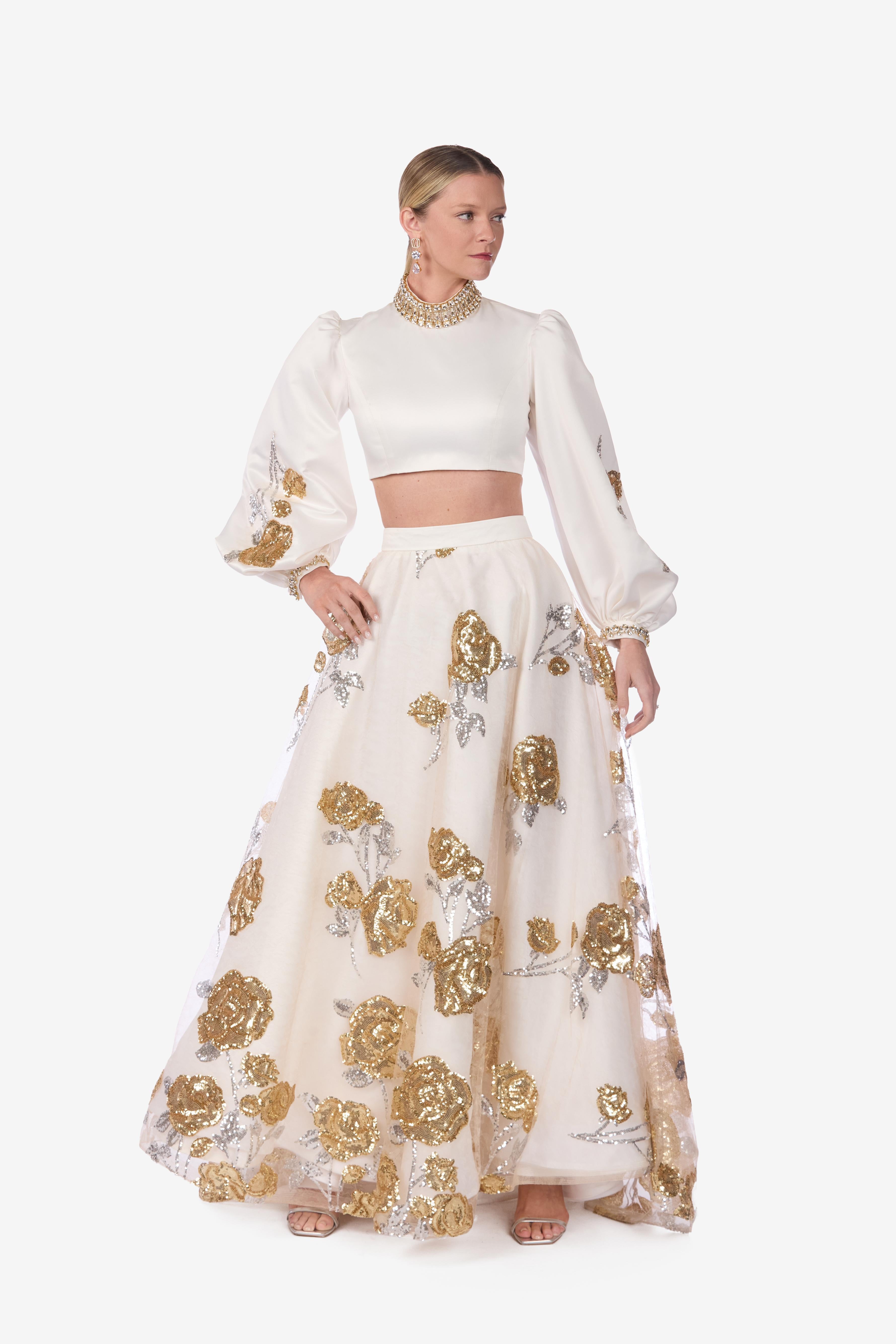 Satin Embellished Crop Top