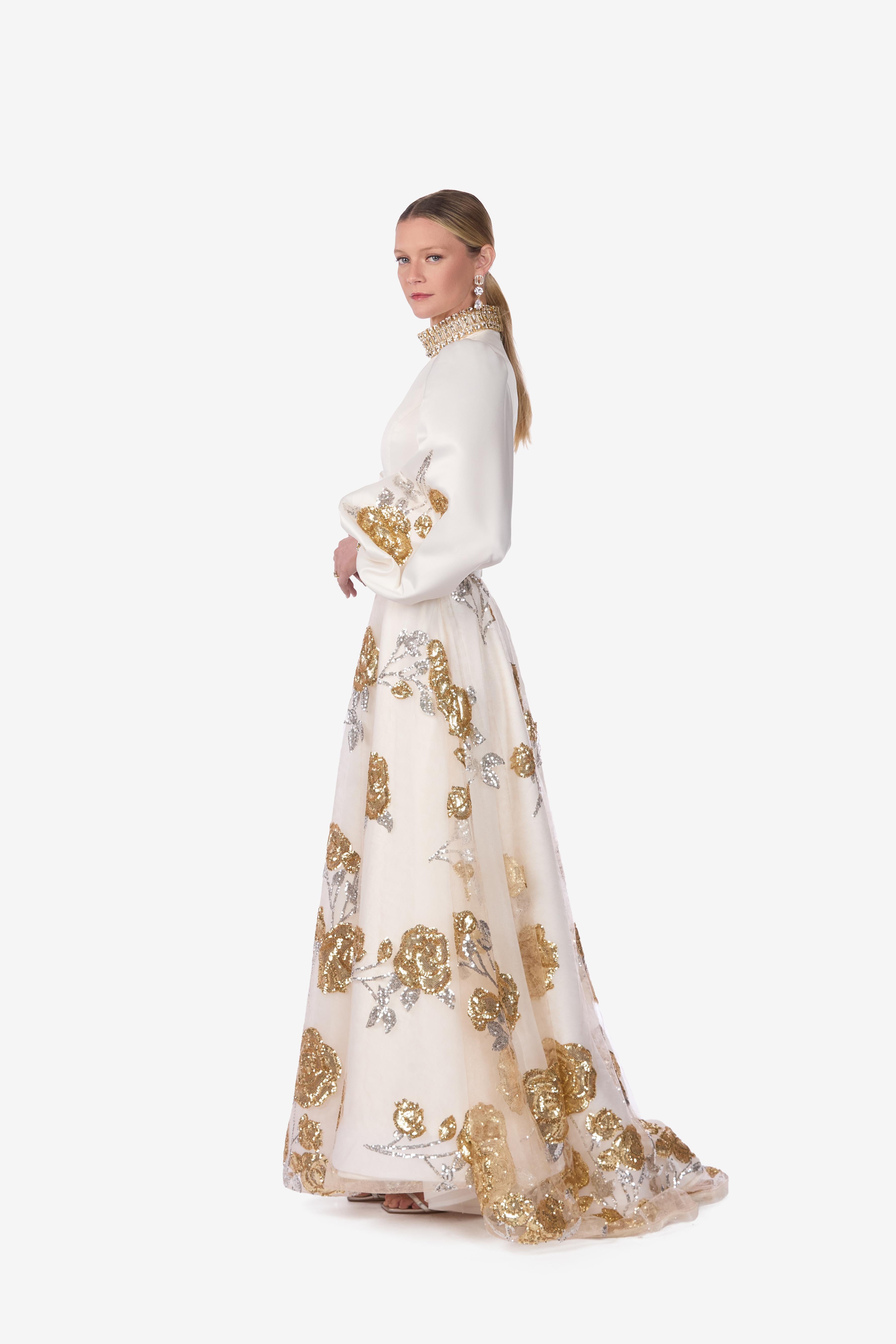 Rose embroidered Sequin Lace Full Skirt