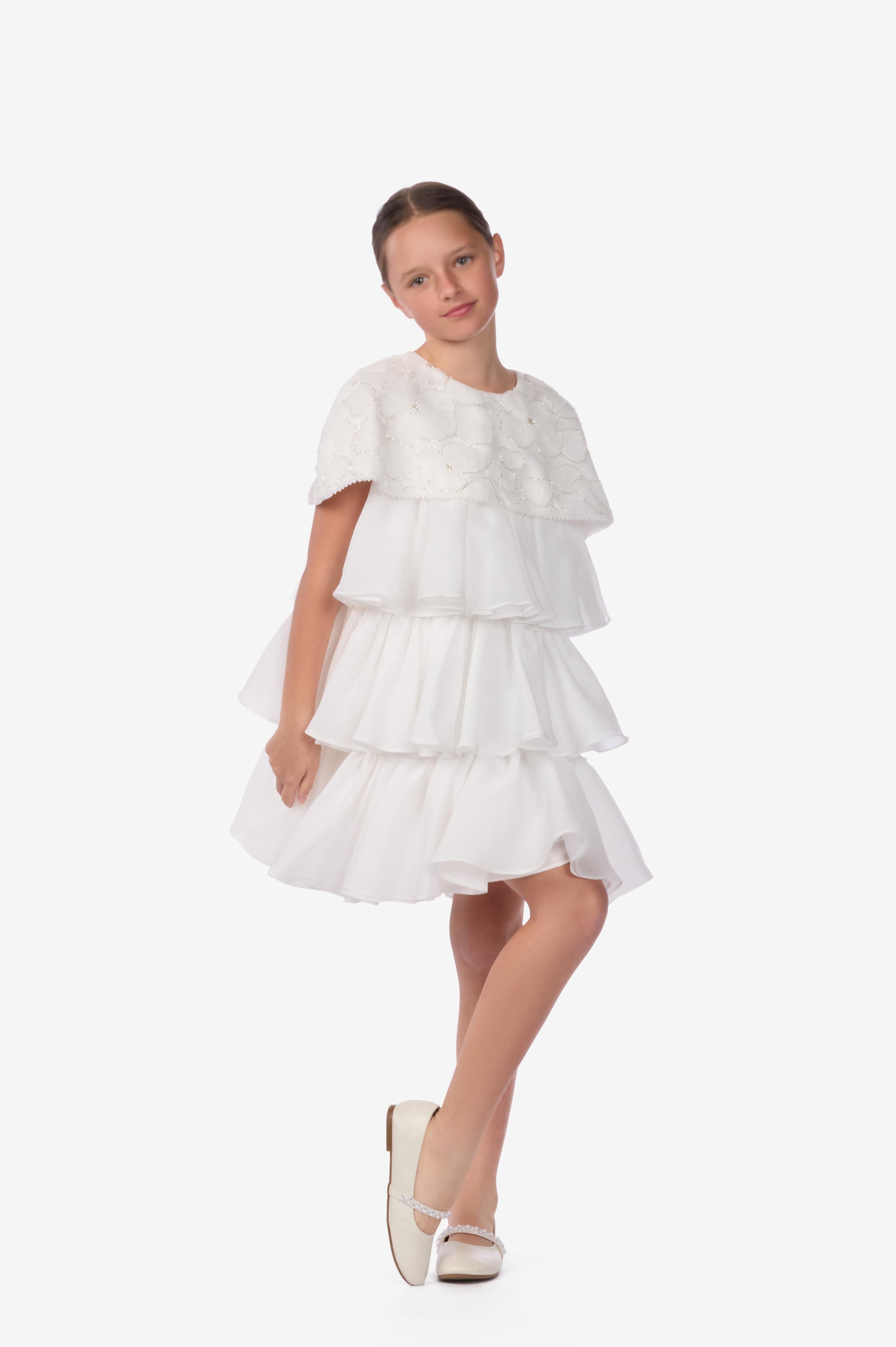 Embroidered Organza Tiered Dress