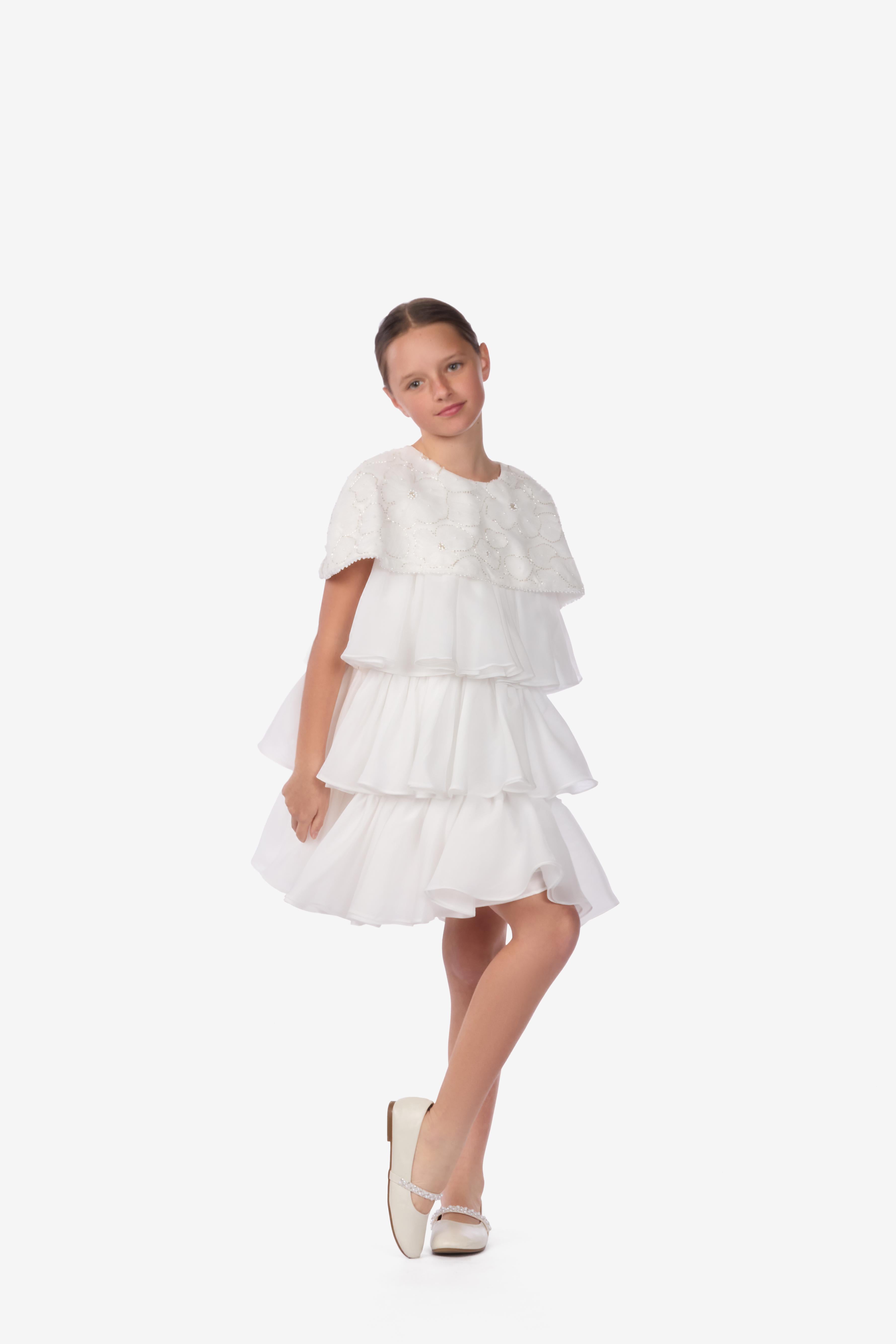 Embroidered Organza Tiered Dress